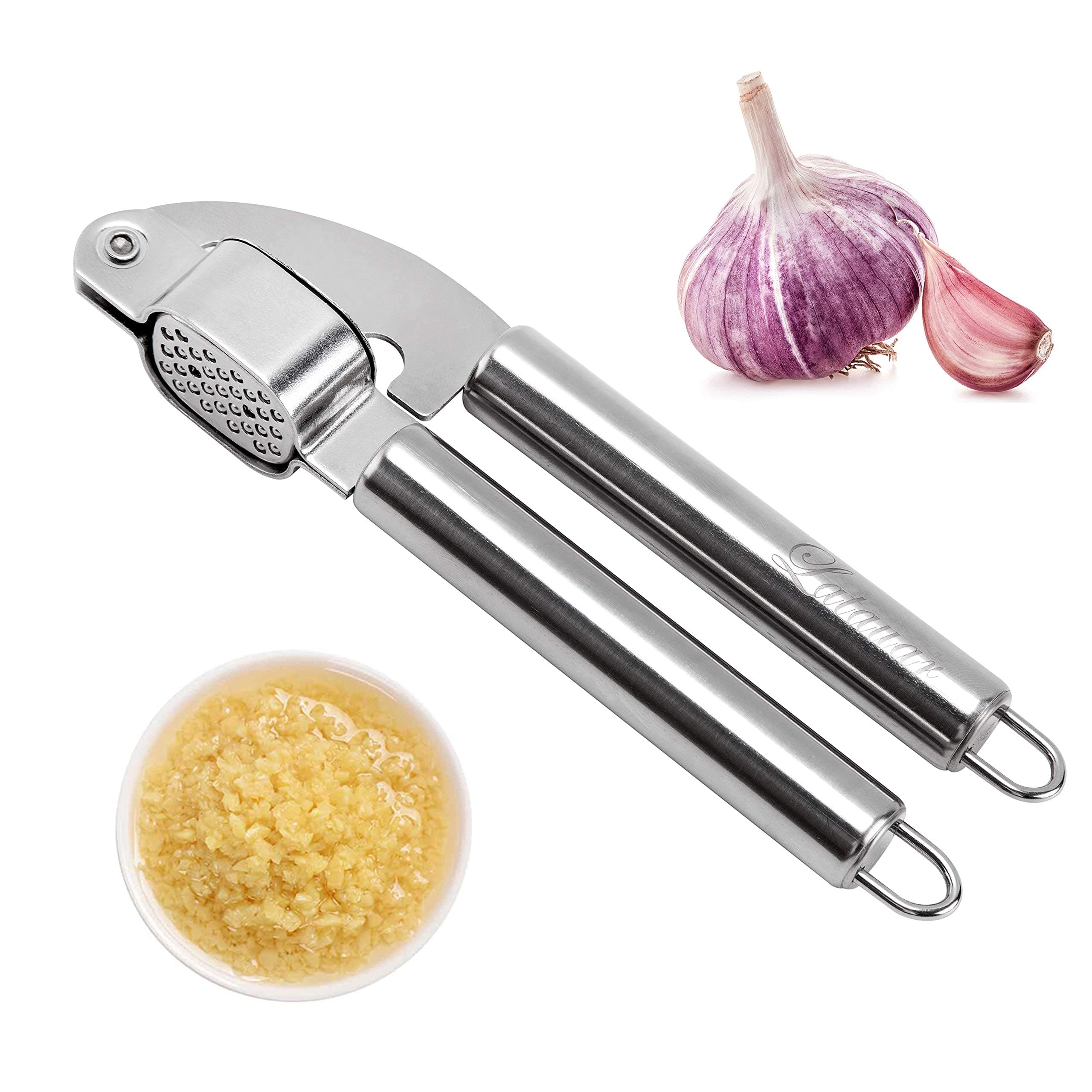 Latauar Garlic Press, Stainless Steel Mincer and Crusher, Dishwasher Safe