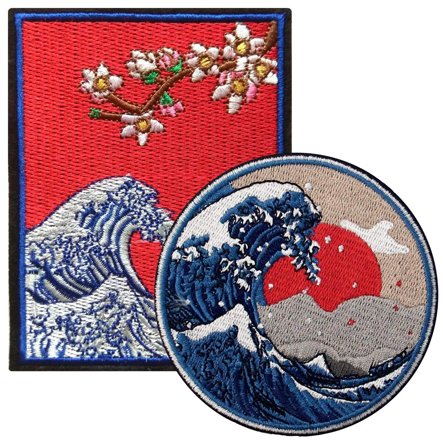 Ebateck Kanagawa Wave Patch Sew On Iron On Patches, 2 Pack Large Size, Embroidered Applique Badge Great for Jackets Backpacks Hats, Japanese Folk Art Gift