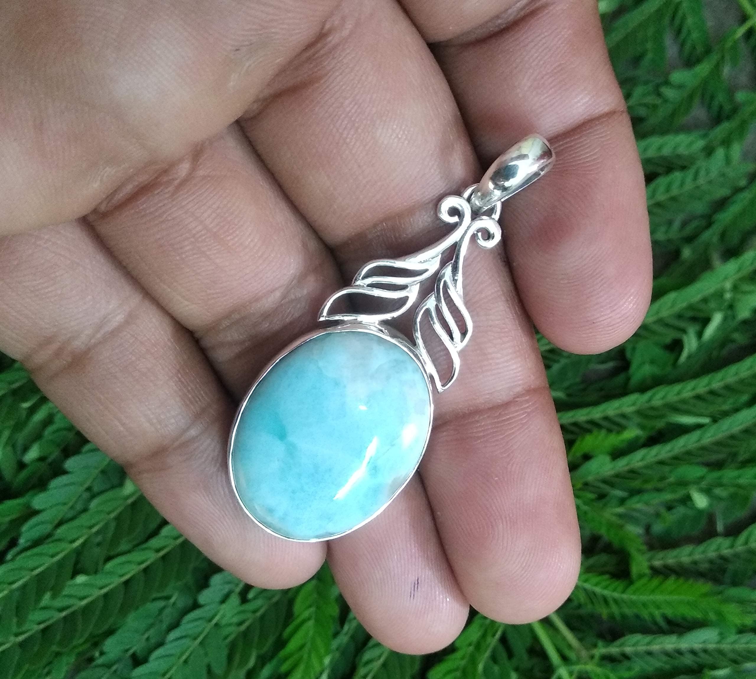 Genericlarimar pendant.925 sterling silver pendant.dominican republic larimar.march birthstone jewelry.ocean pendant.large pendant.caribbean larimar.healing crystal.fine jewelry.gemstone jewelry