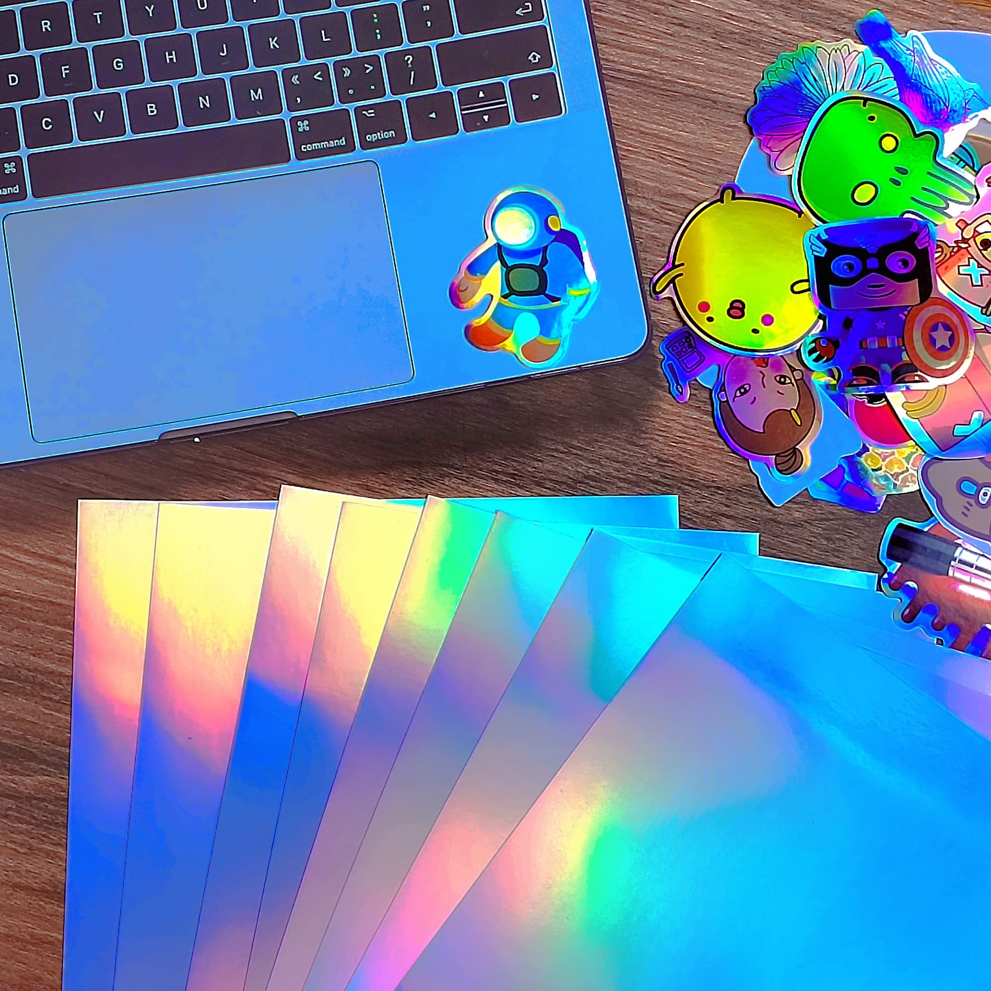 20 Sheets Holographic Printable Sticker Paper 8.5x 11 inch Waterproof Sticker Sheets Rainbow Vinyl Sticker Lables 4 Mixed Style for Inkjet or Laser Printer