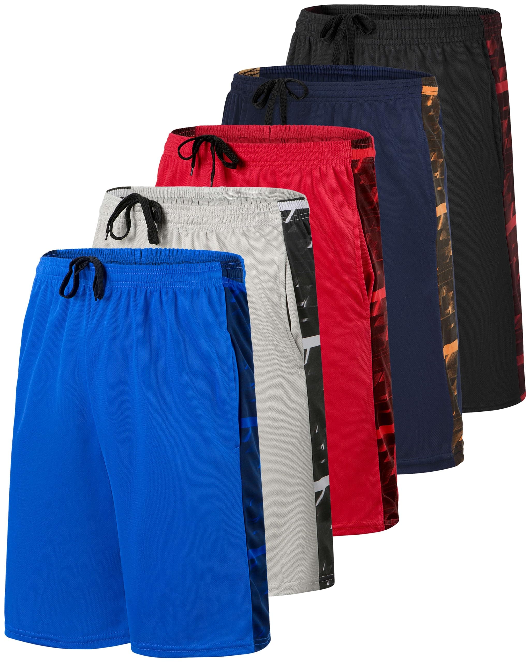 5 Pack: Boys' Mesh Basketball Athletic Shorts with Pockets – Teen Kids Youth Quick Dry Soccer Running Gym