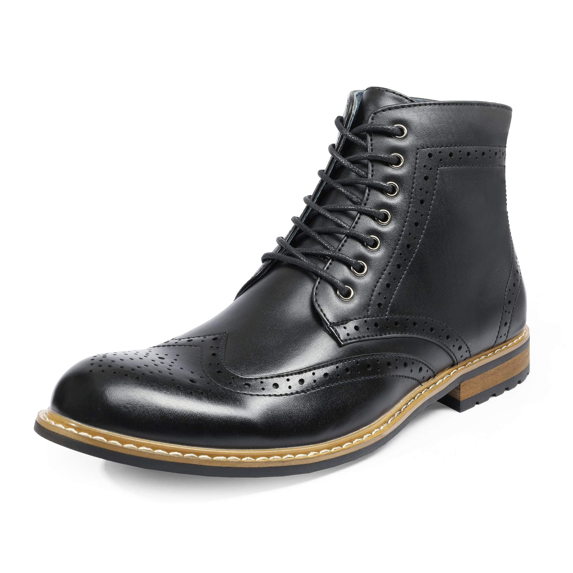 Men's Bergen-01 Ankle Boot, Faux Leather, Cap Toe, Lace-Up, Zipper Closure, 1" Heel, Synthetic Sole, Business, Water Resistant, Size 8.5