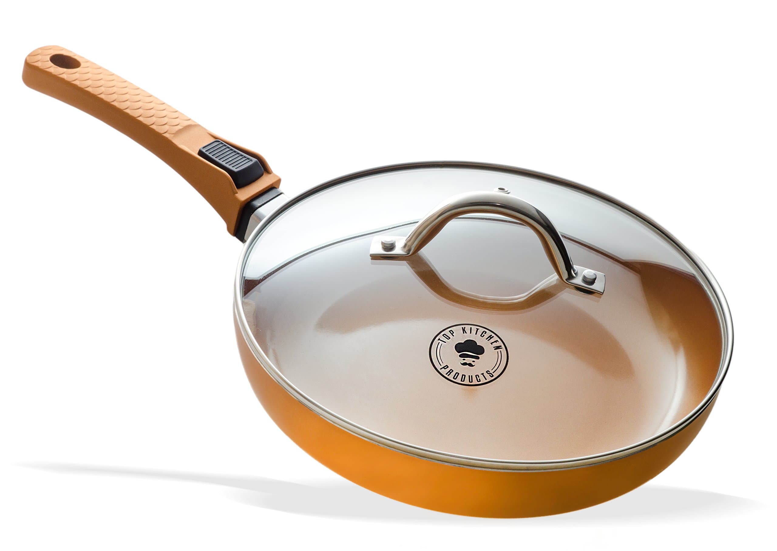 Premium 10 Inch Copper Ceramic Non Stick Frying Pan - Innovative Removable Handle, Glass Lid, Durable Cooking Skillet For Electric, Gas, Ceramic & Induction Stoves, Professional & Home use