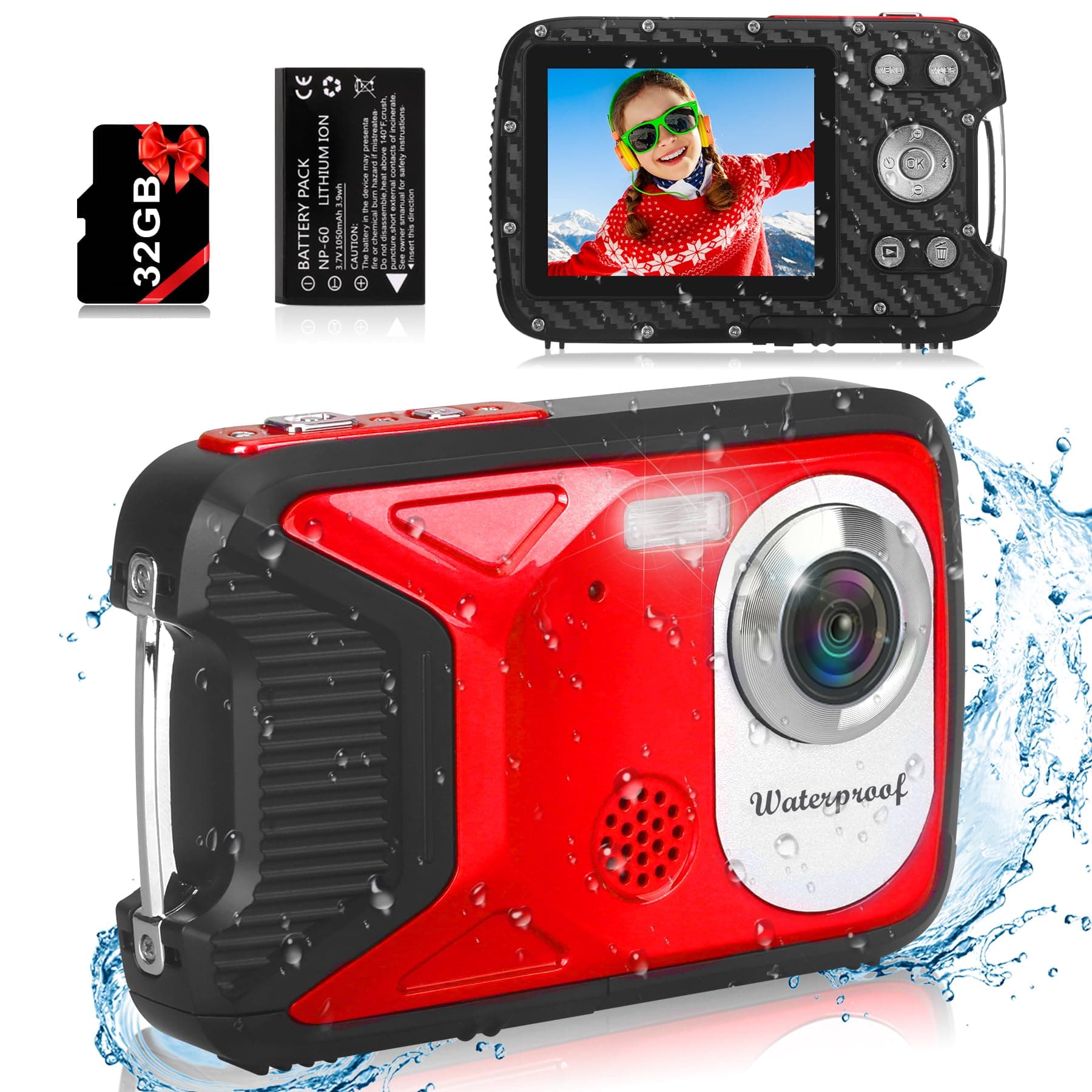 Waterproof 1080P 36MP Compact Camera for Kids with 32GB Card, Point and Shoot Portable Camera for Teens, Students, Boys, Girls, Seniors