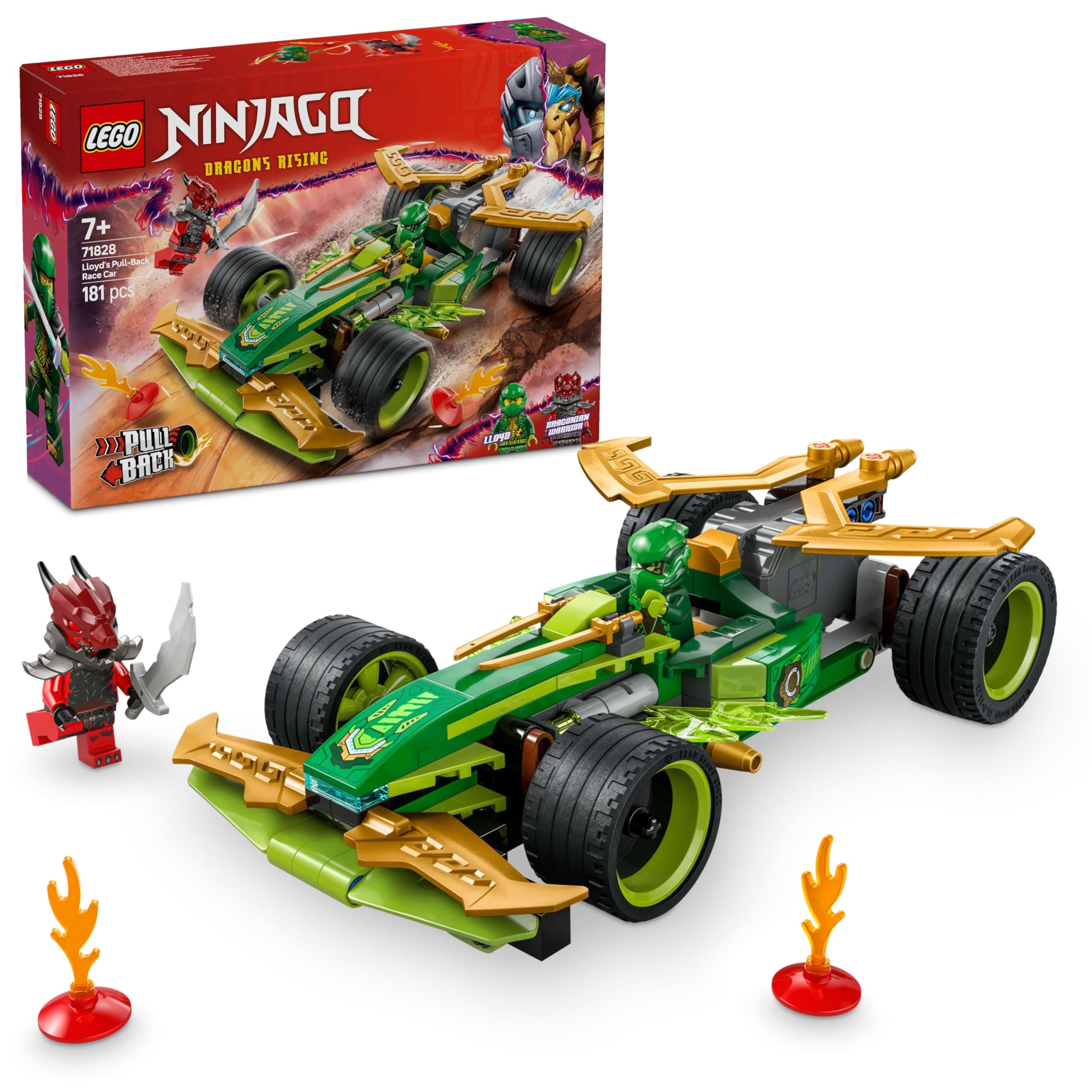 NINJAGO Lloyd’s Pull-Back Race Car Pretend Play Toy Set 71828 Building Blocks Toys for 7+ Gift for Boys and Girls