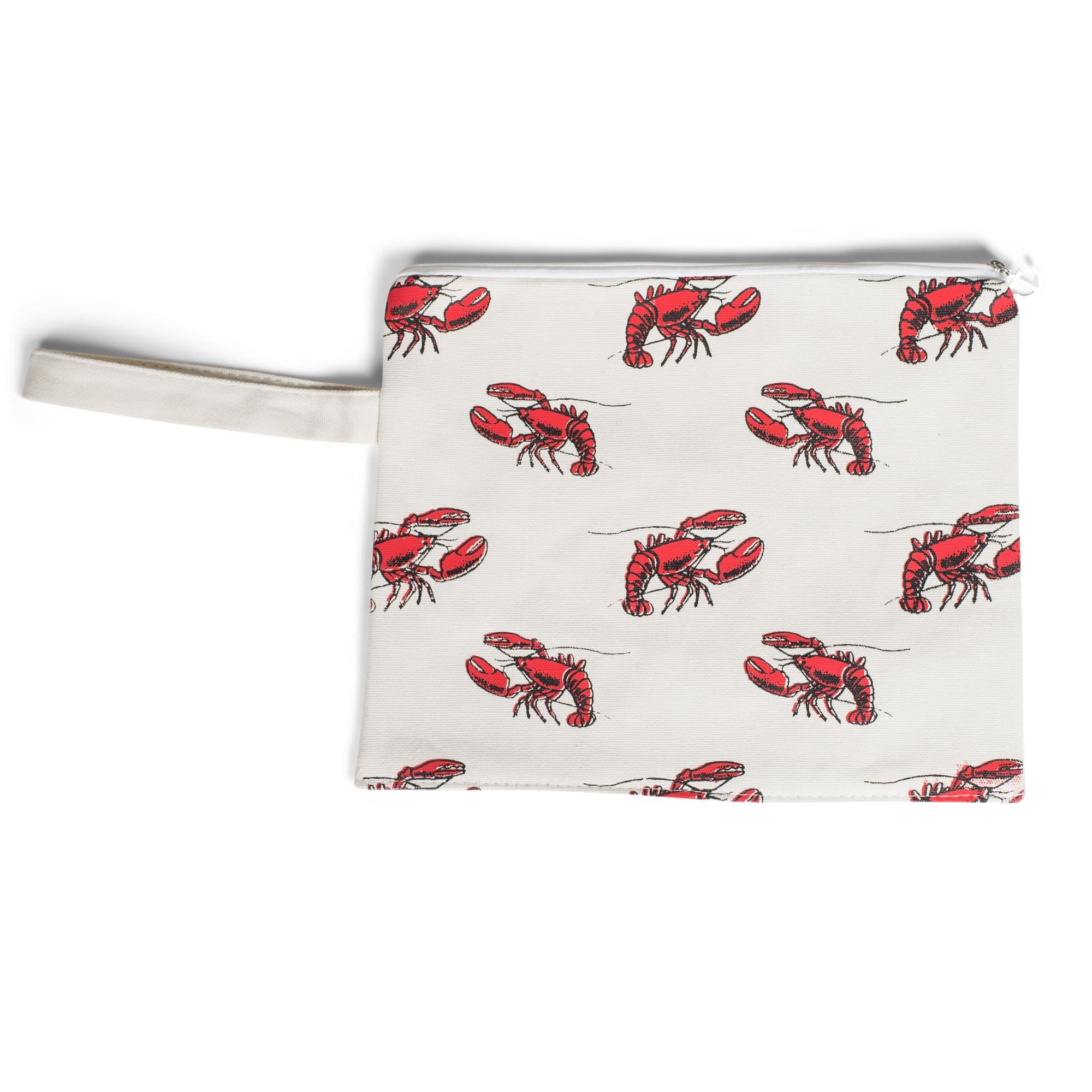 Lobster Red White 11.5 x 9.5 Inch Canvas Zipper Waterproof Lined Bikini Bag