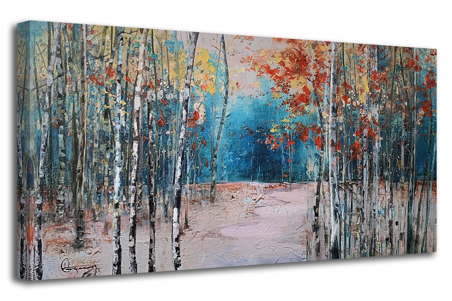 Ardemy Aspen Tree Wall Art Living Room Landscape Panoramic Textured Pictures Bedroom Wall Decor Forest Canvas Paintings Artwork Home Office Wall Decoration, 58"x29"