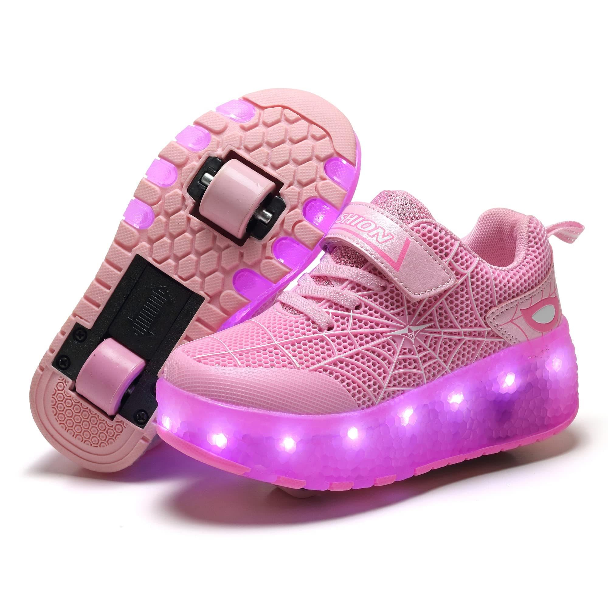 Aikuass USB Chargable LED Light Up Roller Shoes Wheeled Skate Sneaker Shoes for Boys Girls Kids