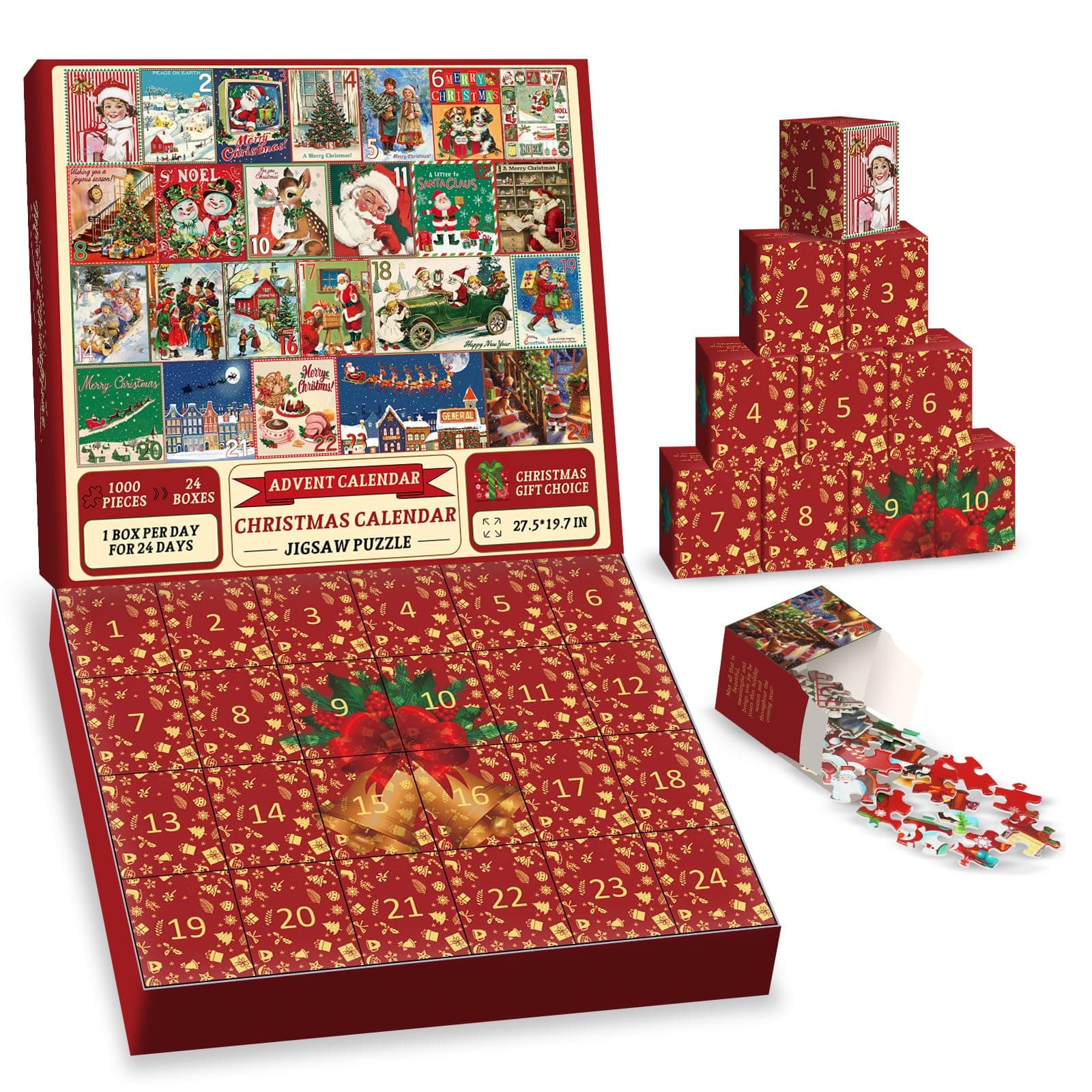 Christmas Advent Calendar Puzzle 1000 Piece for Adult, Christmas Countdown Calendar Jigsaw Puzzle, Holiday Santa Puzzle for Adult 1000 Piece