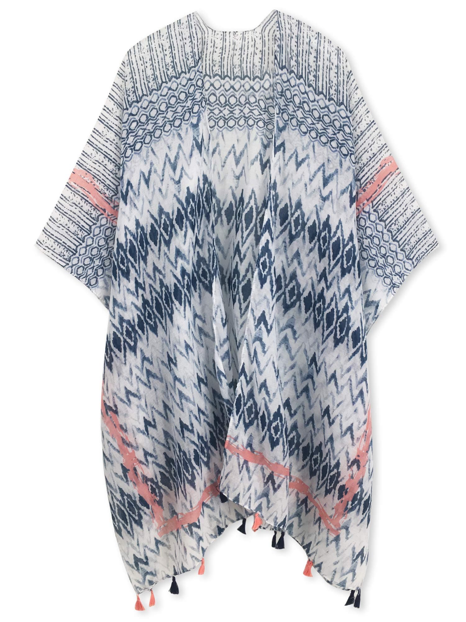 Spicy Sandia Swimsuit Cover ups for Women with Tassel Open-Front Kimono Cardigan with Navy Chevron Beach Cover up