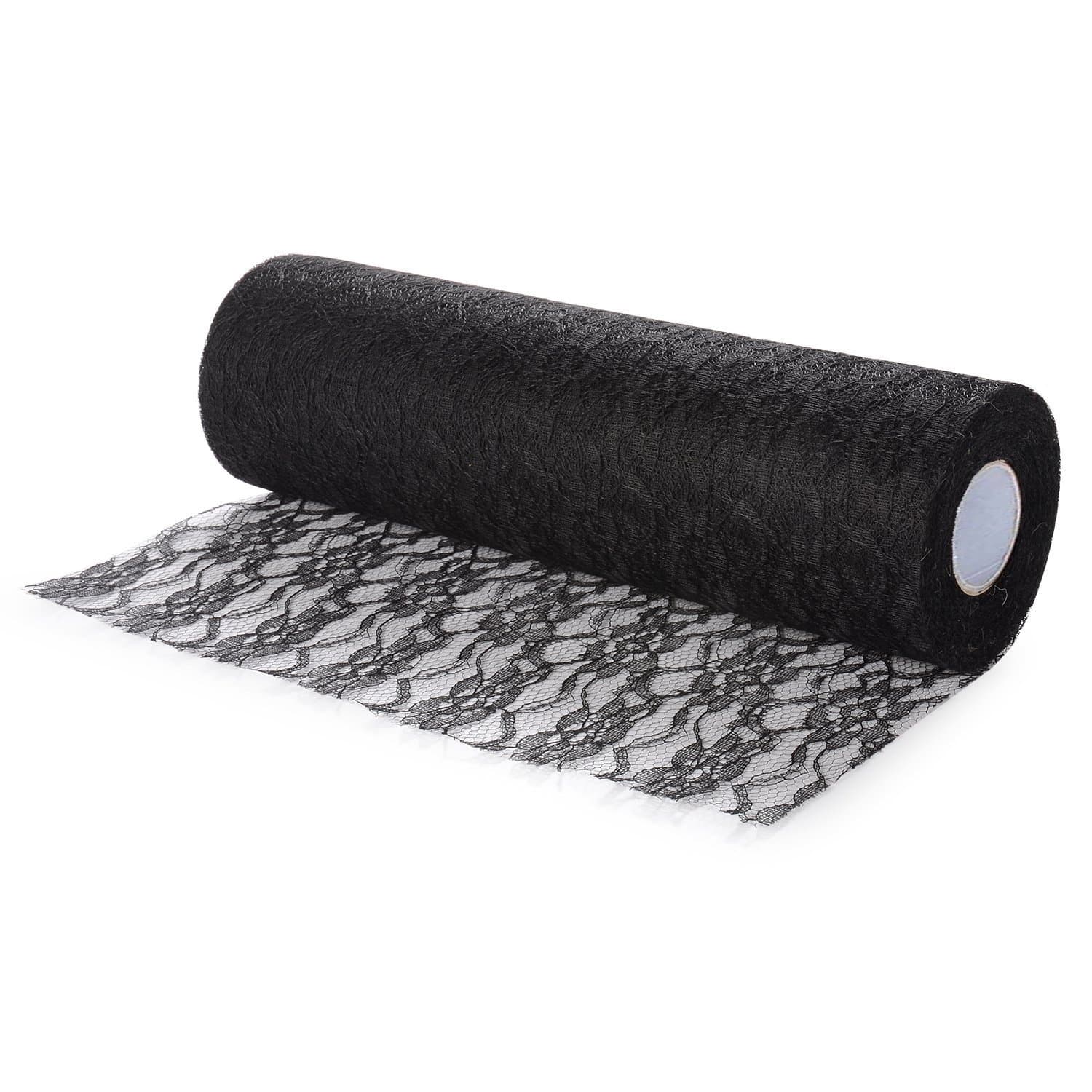 Feelmate 12" x 10Yards Vintage Lace Roll Netting Fabric Tulle Roll For Tutu Skirt Table Runner Chair Sash DIY Wedding Party Art Craft Decor (Black)