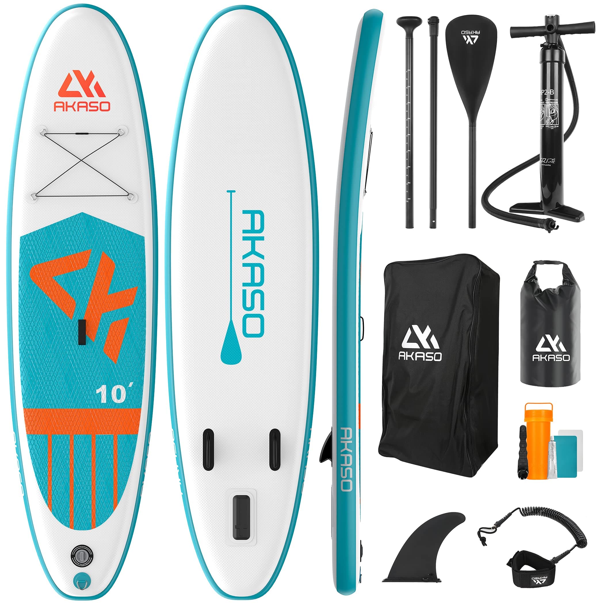 Inflatable SUP Paddle Board Stand-Up – AKASO 10'x 32”x 6” Premium SUP PaddleBoard for Adults, 330lbs/150KG Max Weight Capacity Accessories Complete