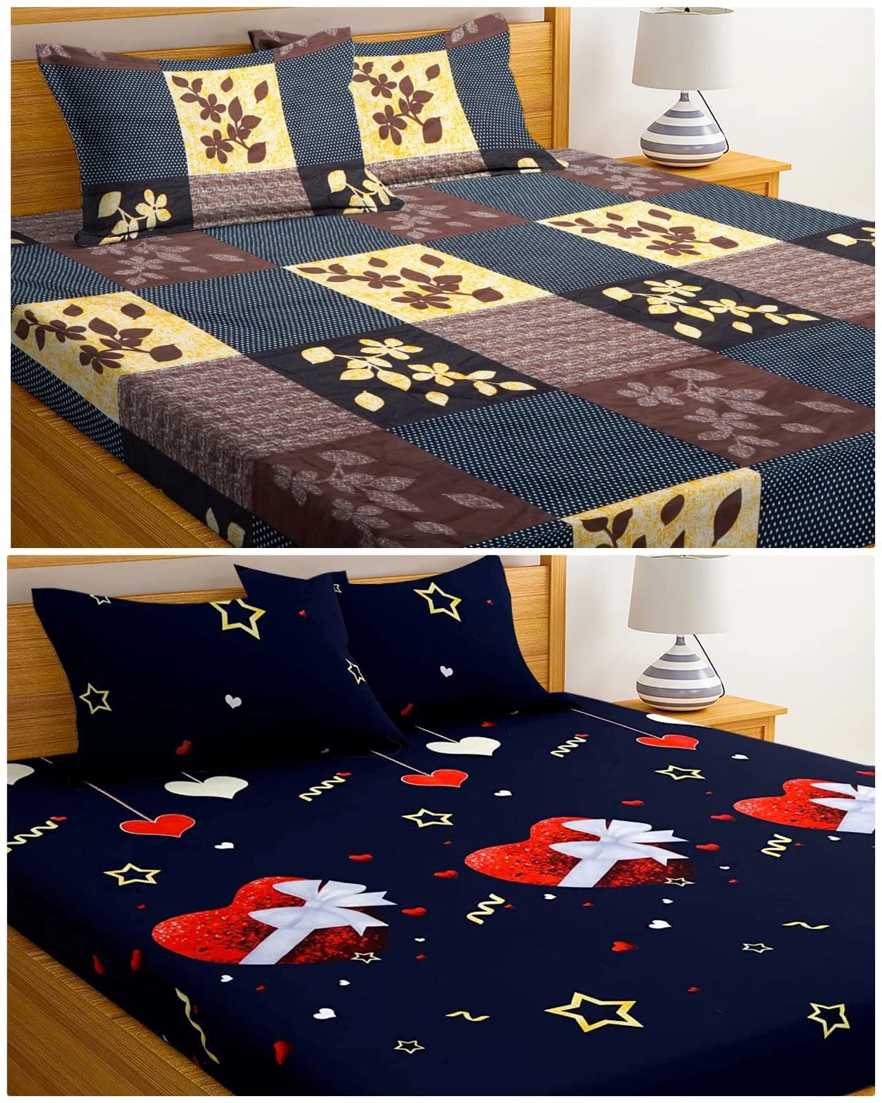 PLEDGE CREATIONS® 230 Thread Count Microfiber King Size Printed Double Bedsheet Pack of 2 Along with 4 Pillow Covers, Multicolor