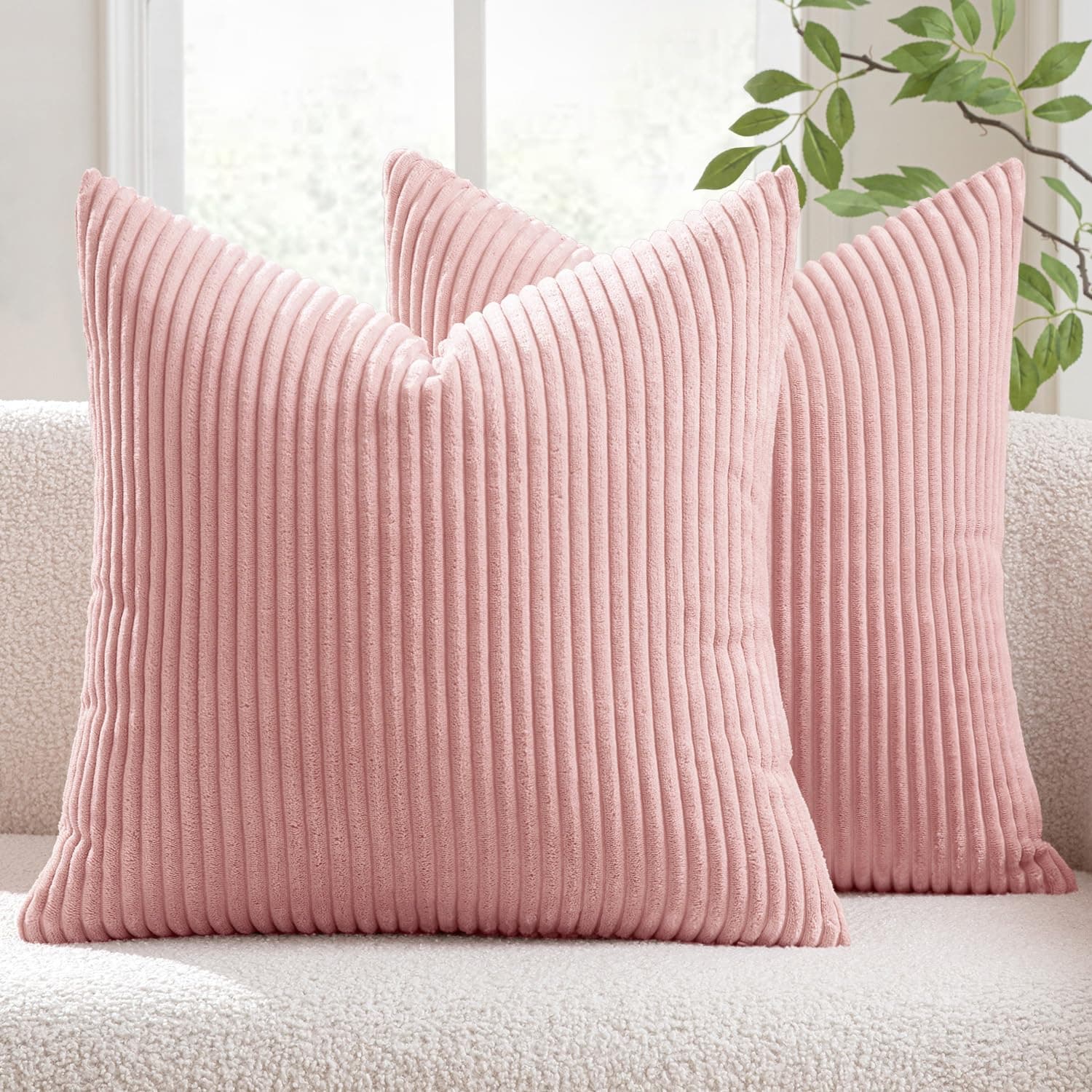 MIULEE Winter Pack of 2 Pillow Covers Soft Soild Decorative Square Throw Pillow Covers Set Cushion Cases Pillowcases for Sofa Bedroom Car 18 x 18 Inch 45 x 45 Cm Pink