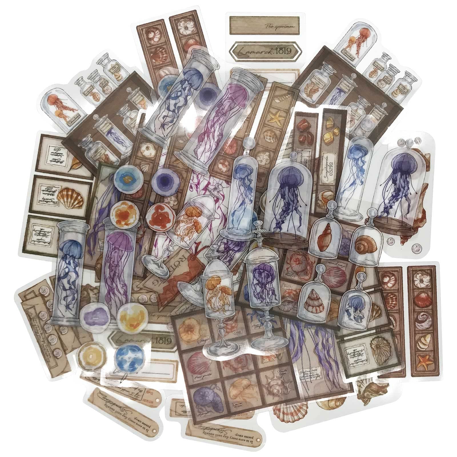 Ocean Scrapbook Stickers, 40Pcs Shell Decorative Retro Decal Adhesive Aesthetic for Craft Art Bullet Junk Journal Laptop DIY Paper Planner Notebook Collage Album