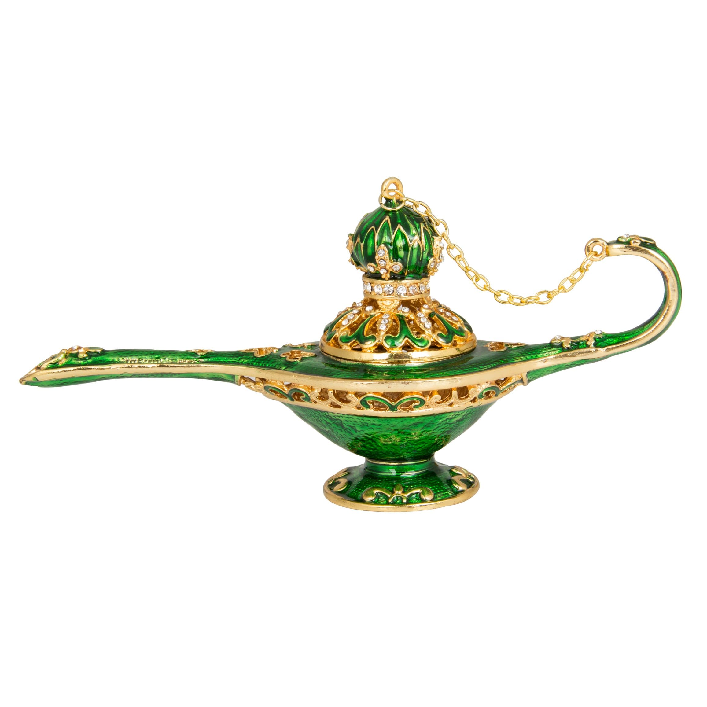 QIFU-Hand Painted Enameled Green Lamp Decorative Hinged Jewelry Trinket Box Unique Gift For Home Decor