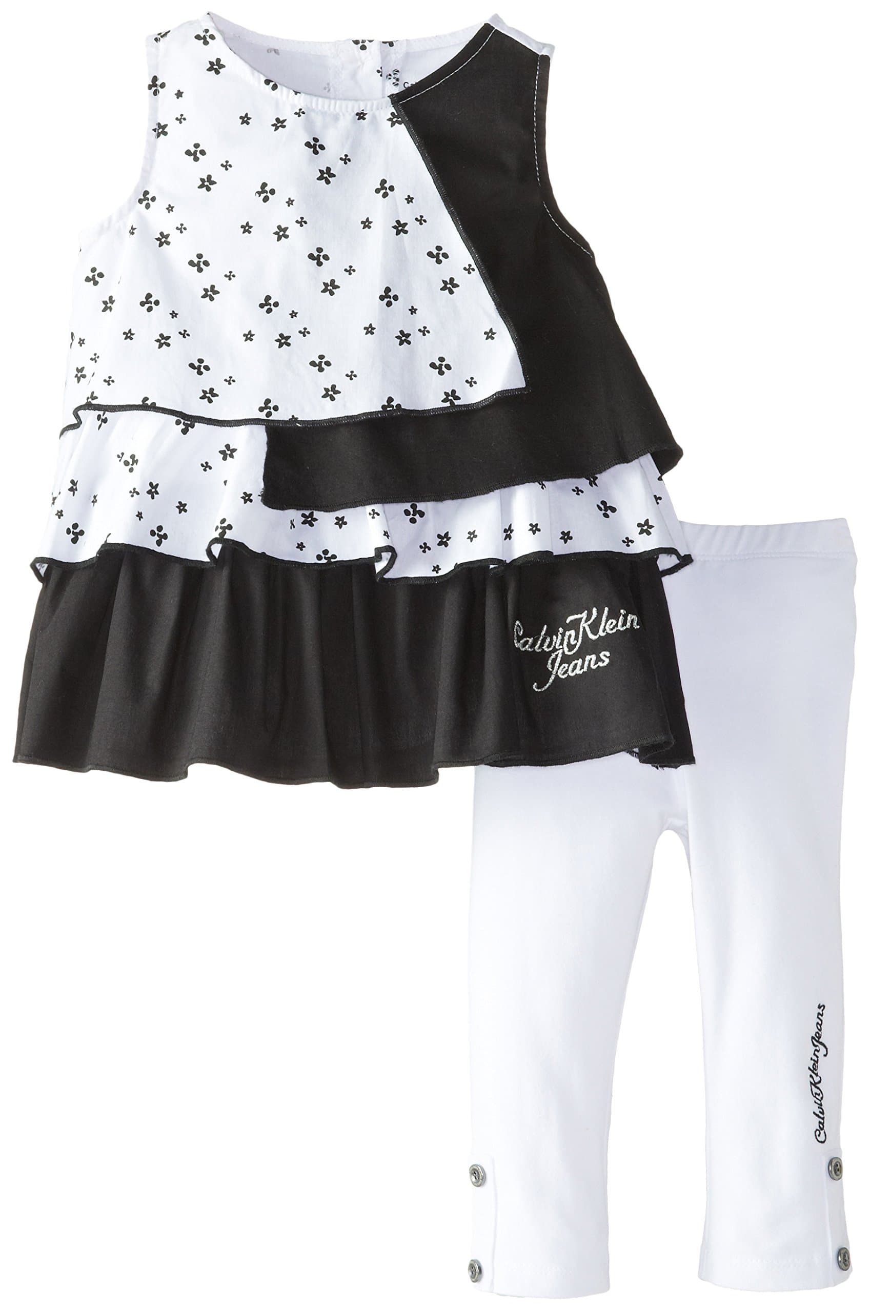 Calvin Klein Little Girls' Printed Tunic with White Legging Set