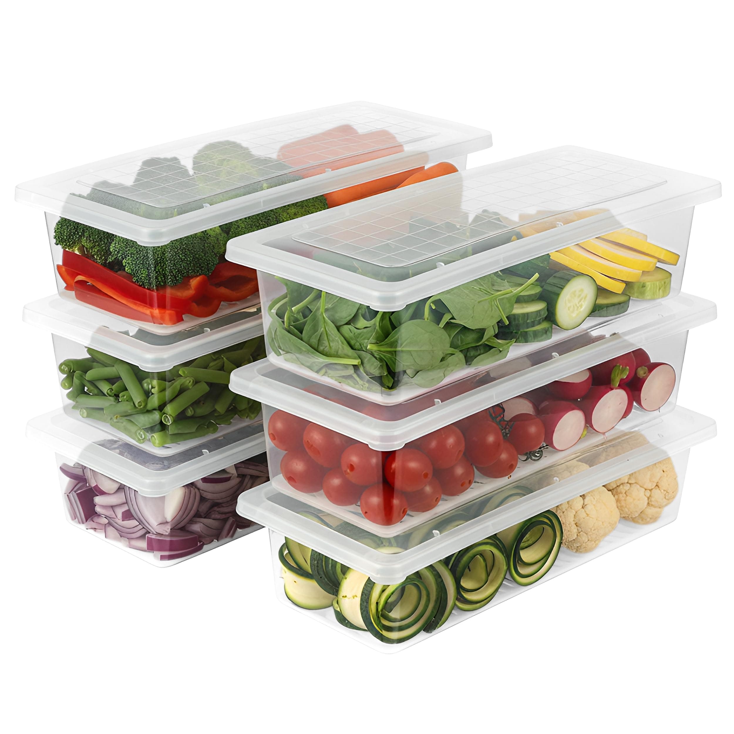 VOLTURI Fridge Storage Boxes (Pack of 4), Fridge Organizer with Removable Drain Plate Tray Keeps Fruits, Vegetables, Meat, Fish Fresh Longer (1500 ML, polypropylene)