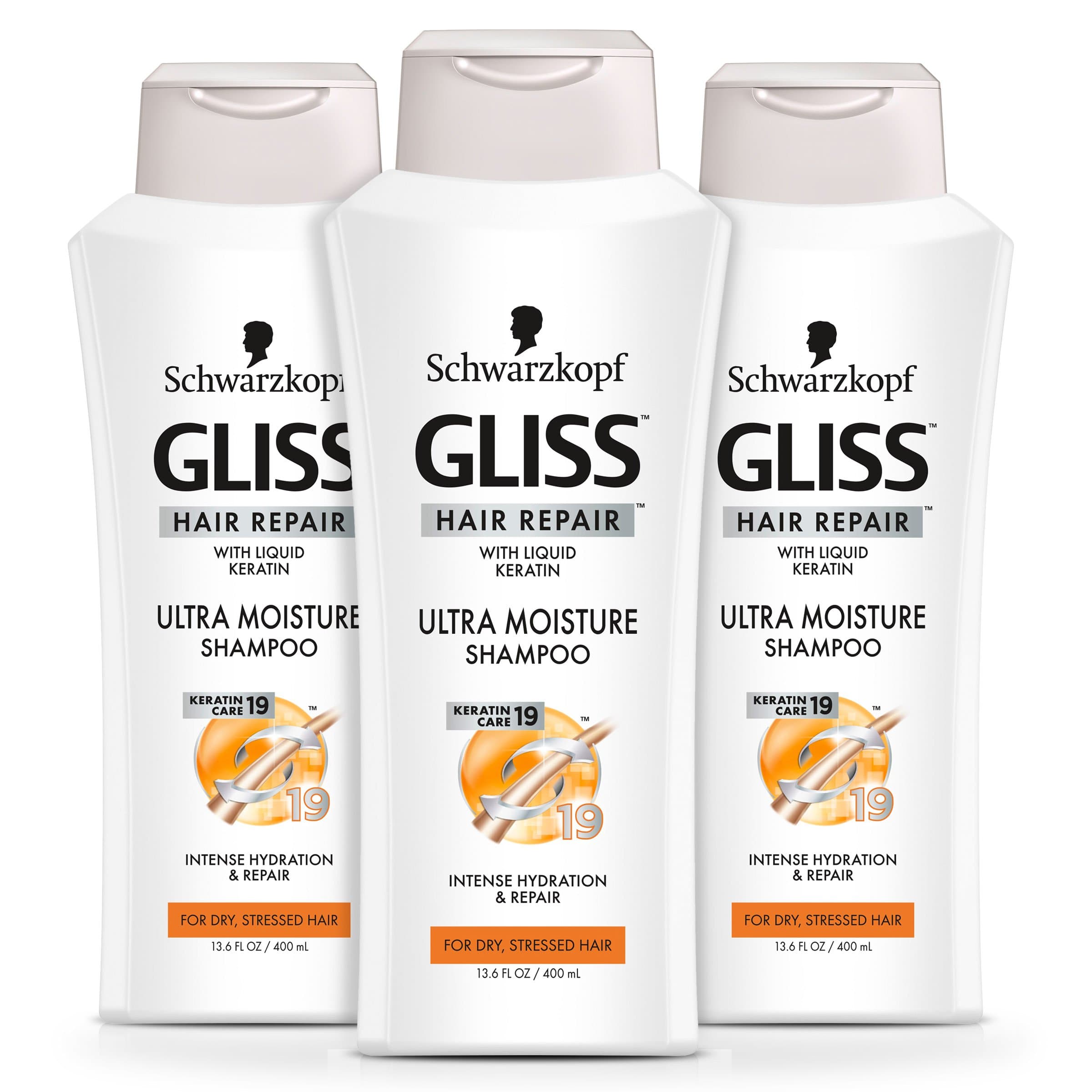 GLISS Hair Repair Shampoo, Ultra Moisture for Dry or Stressed Hair, 13.6 Ounces (Pack of 3)