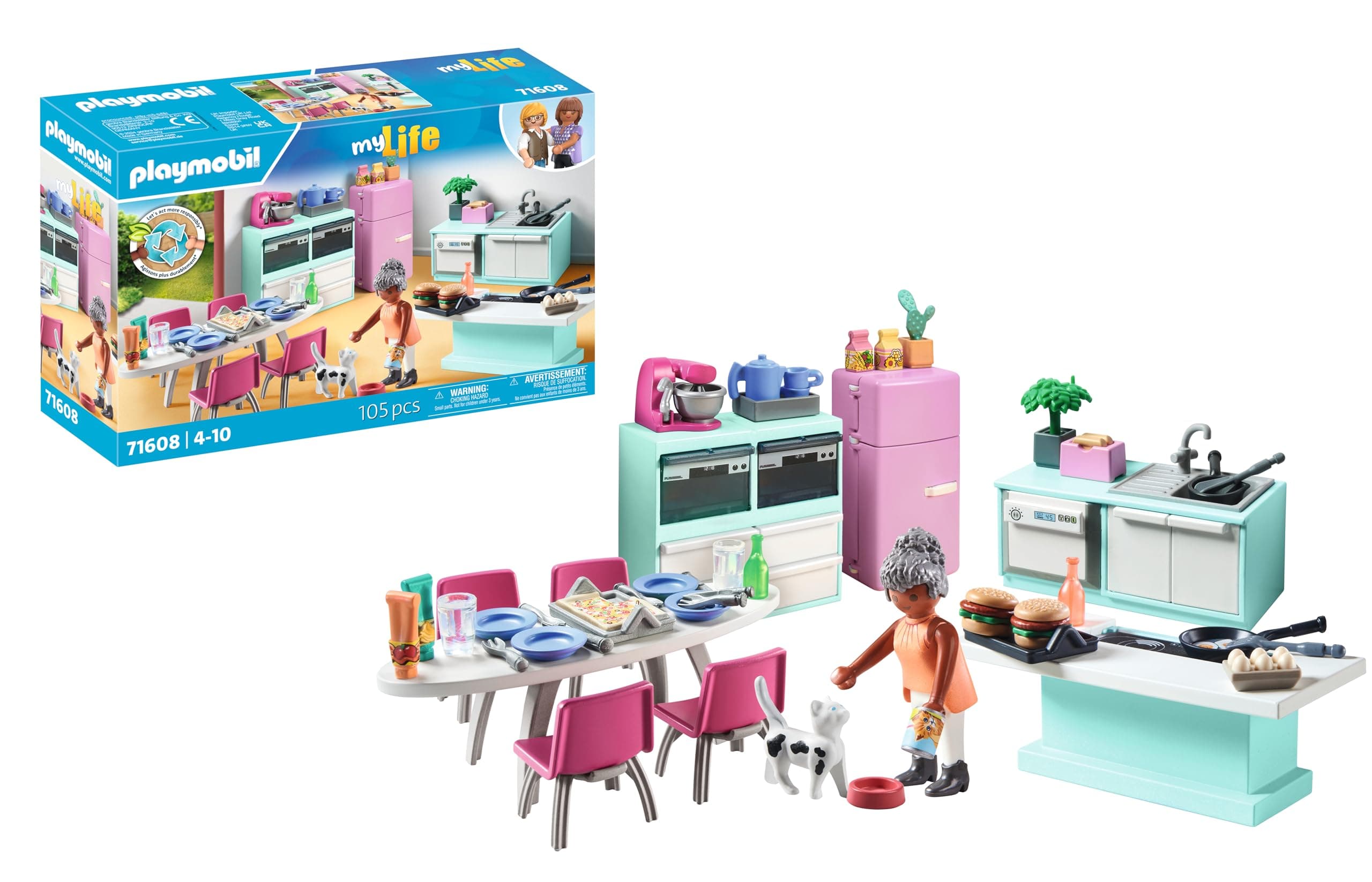 71608 myLife: Kitchen with dining place, fully equipped kitchen for detailed role-playing, made from over 80% recycled and bio-based materials, play sets suitable for children ages 4+