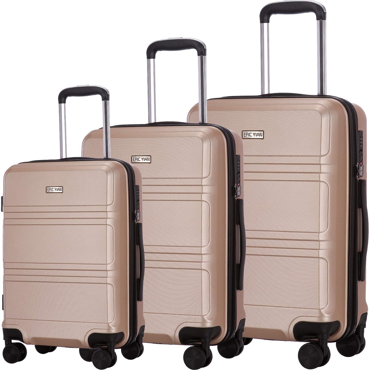 Luggage Set 3 Piece Suitcase ABS Trolley Spinner Hardshell Lightweight Suitcases TSA (Golden)