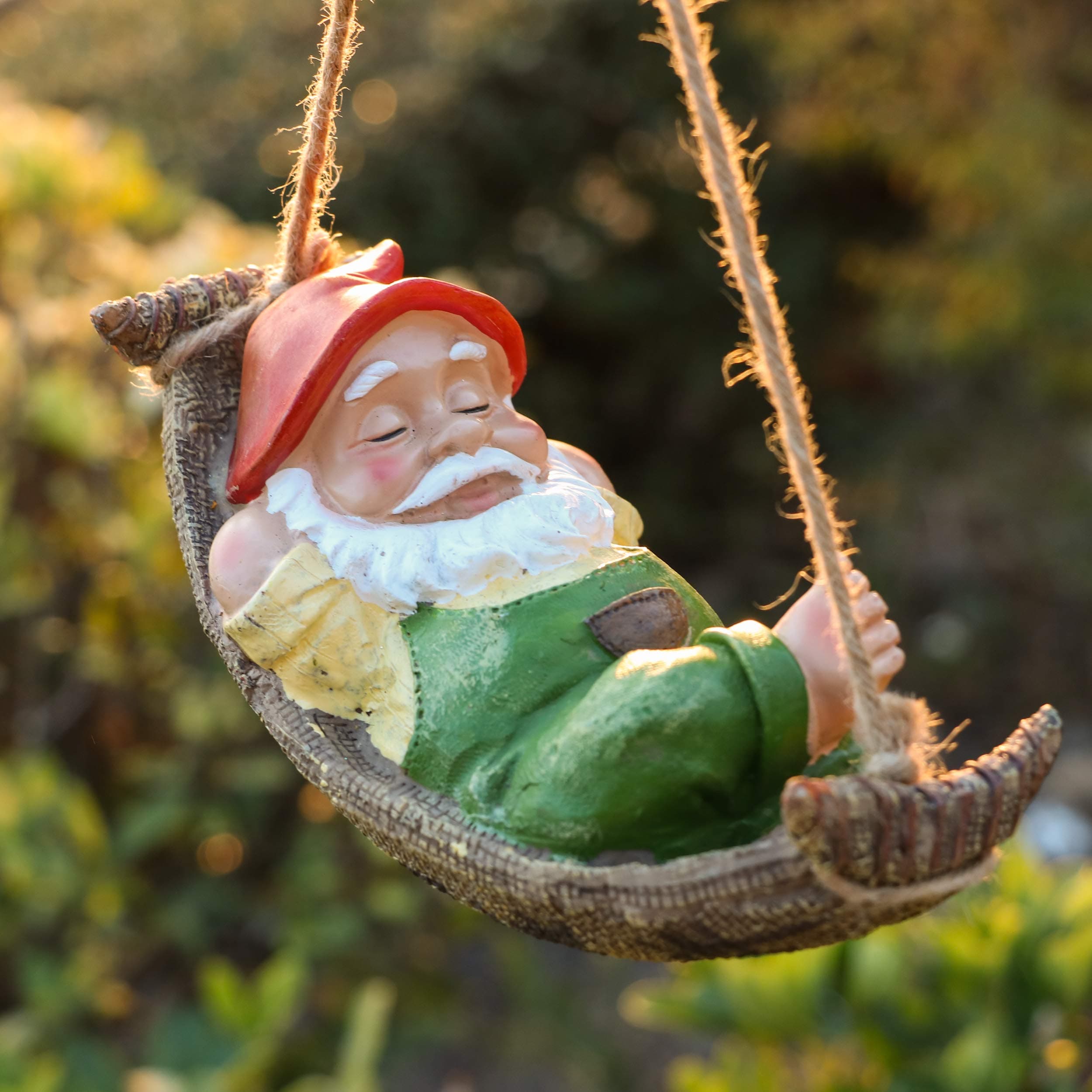 Green Garden Gnome Statues for Garden Decor, Resin Hanging Decorations for Outdoor, Tree Ornaments Figurines for Outside Stump Lawn Patio, Gifts for Dad Mom Women and Man, 8"