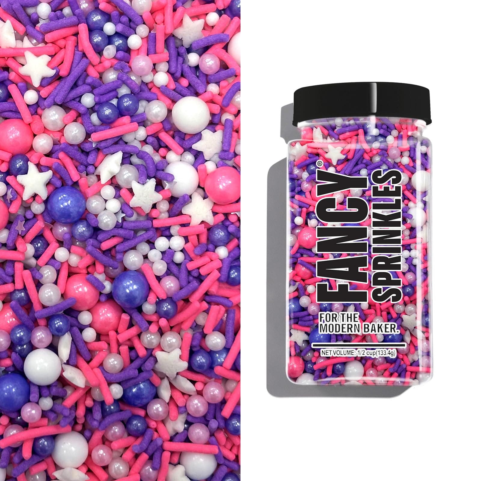 Fancy Sprinkles Call Me Maybe Sprinkles Purple, Pink, White Jimmies, Stars and Pearls 1 Pack (0.5c)
