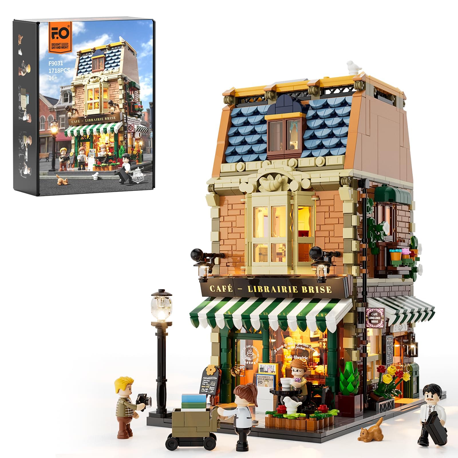 - Funwhole Book-Cafe Lighting Building-Bricks Set - City Town Coffee House LED Light Modular Construction Building Model Sets 1718 Pcs for Adults and Teen