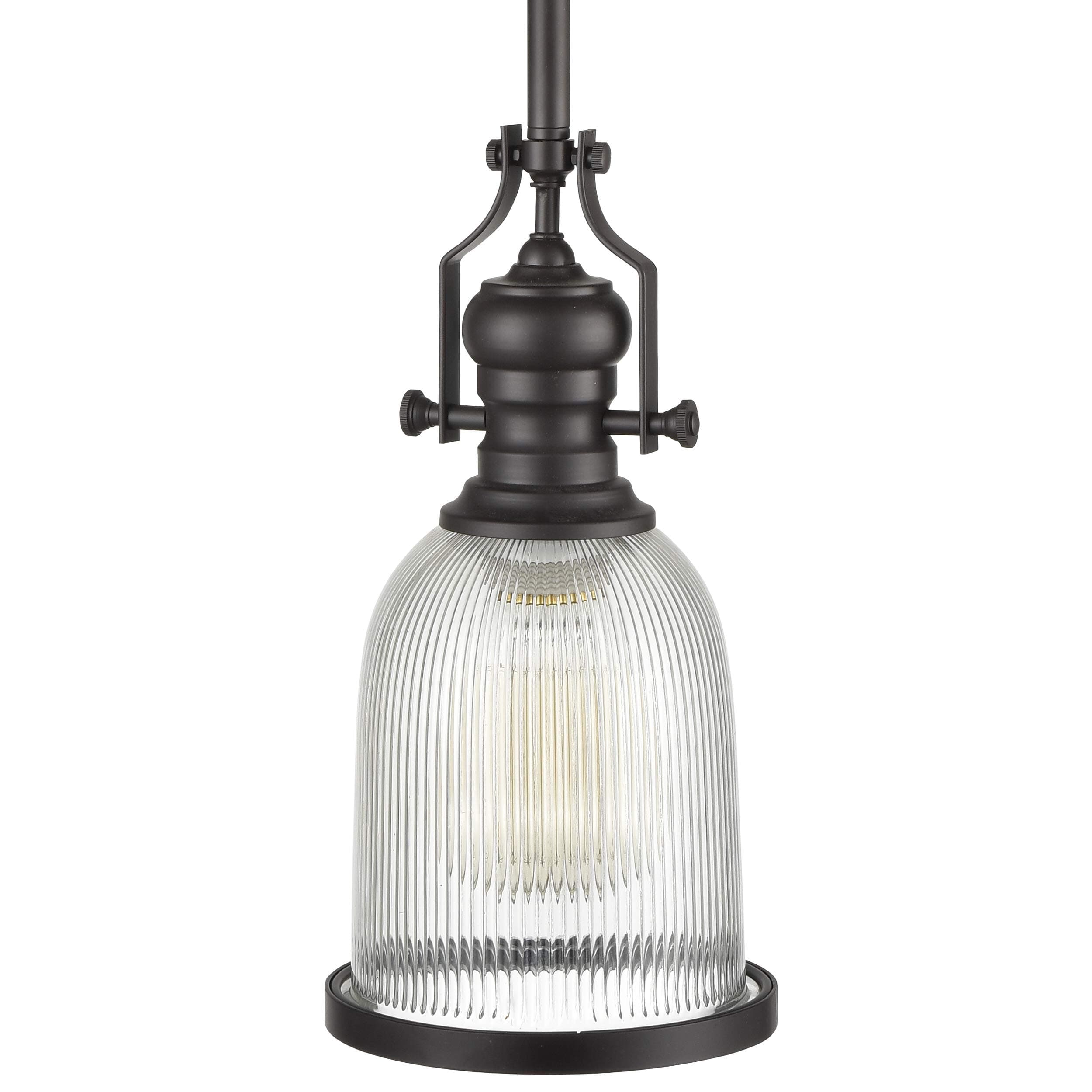 WILDSOUL 20061OB Farmhouse 6.5" Ribbed Glass Rod Pendant Chandelier, LED Compatible Industrial Vintage Kitchen Island Bar Counter Hanging Light with Sloped Ceiling Adapter, Oil Bronze Finish