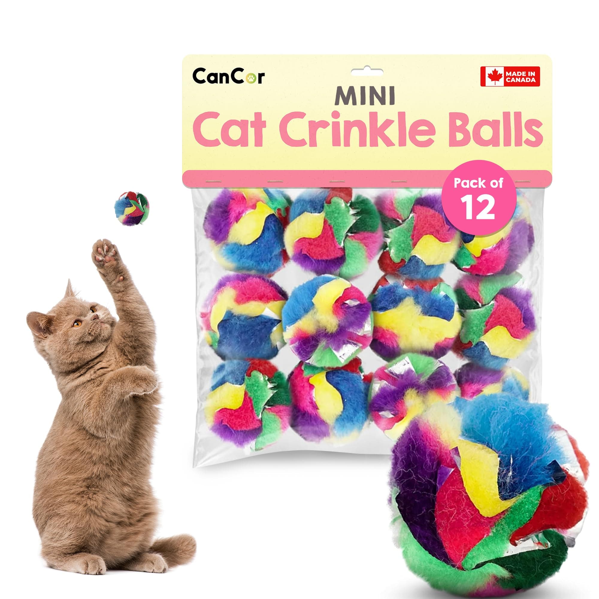 Cat Crinkle Ball Toy – 12-Pack of 1.5" Soft, Lightweight Kitten and Cat Toys – Sparkly, Crinkly, Durable, Safe and Interactive for Indoor Play, Batting, Chasing, Fetch, Training and Daily Exercise
