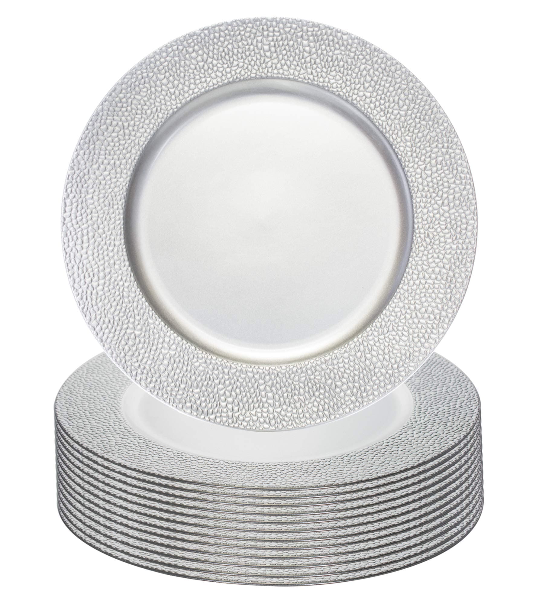 Simply Home USA 13'' Plate Charger Sliver Pebbled Round Premium Finest Quality, Pack Of 12