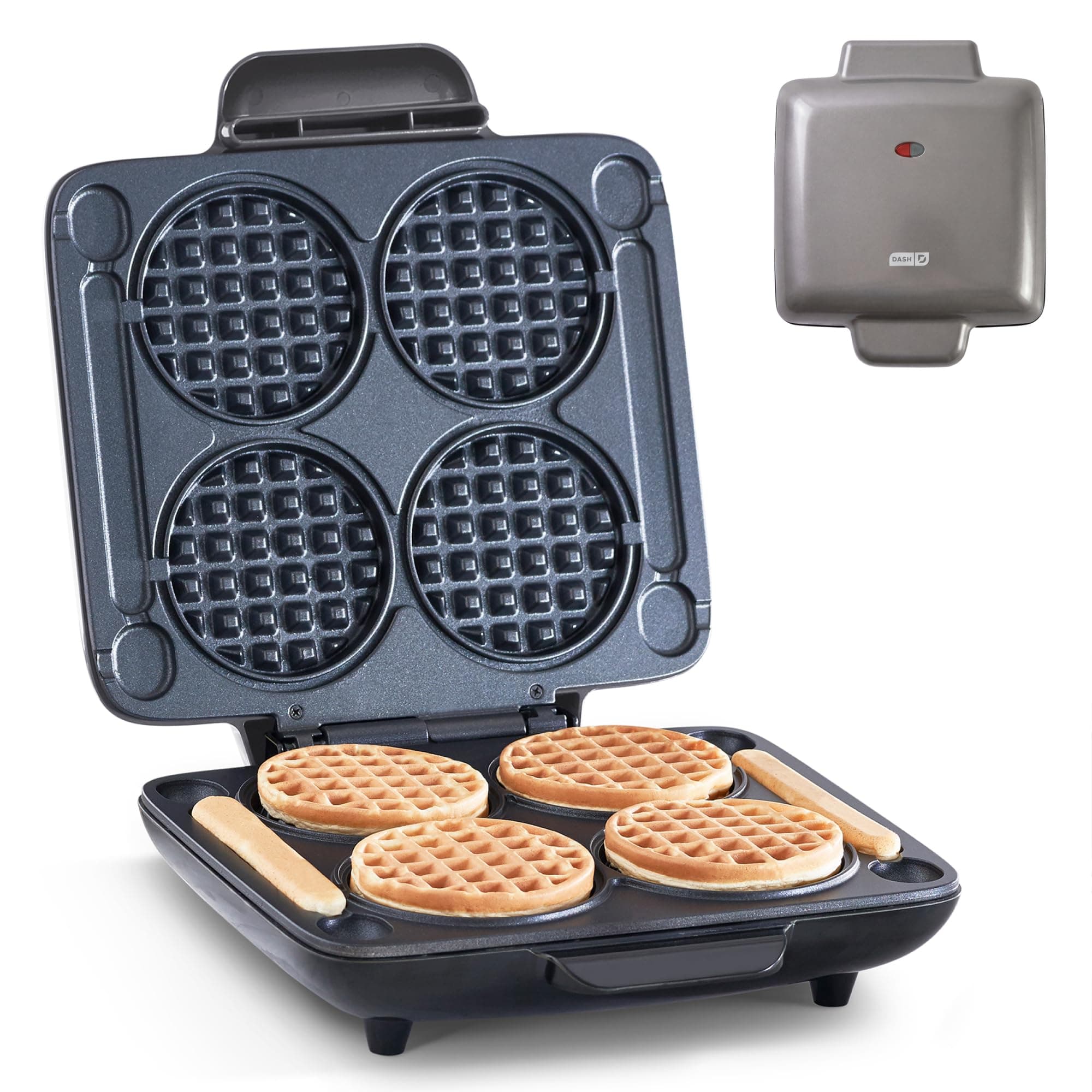 Multi Mini Waffle Maker - Makes Four Waffles at Once for Family Breakfasts - Dual Nonstick Heating Plates & Easy-Release Surface - Compact & Fast-Heating - Graphite