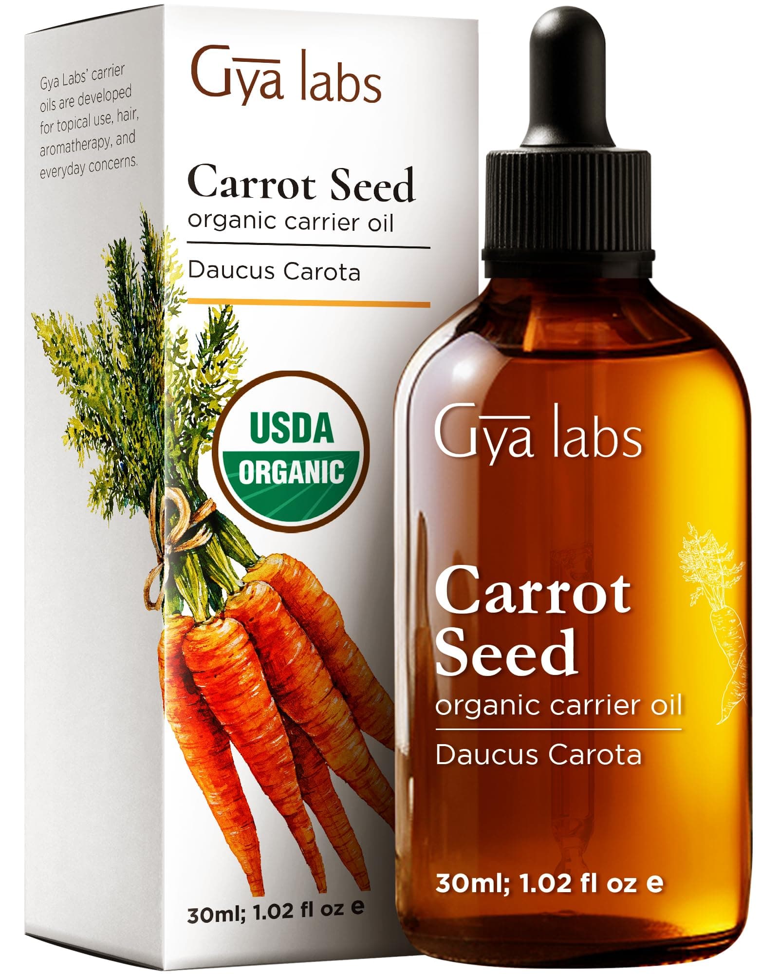 Gya Labs USDA Organic Carrot Seed Oil - 1 Fl Oz - Carrier Oil for Hair, Skin, Face, Scalp & Body Massage