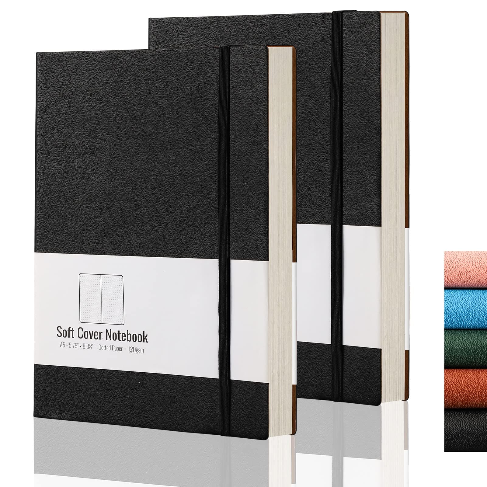 A5 Dotted Bullet Grid Softcover Journals(2-Pack)- AHGXG Dot Grid Notebook 5.75 x 8.38 inch with Premium Thick 120gsm Dot Paper, Total 320 Numbered Pages, Black Black