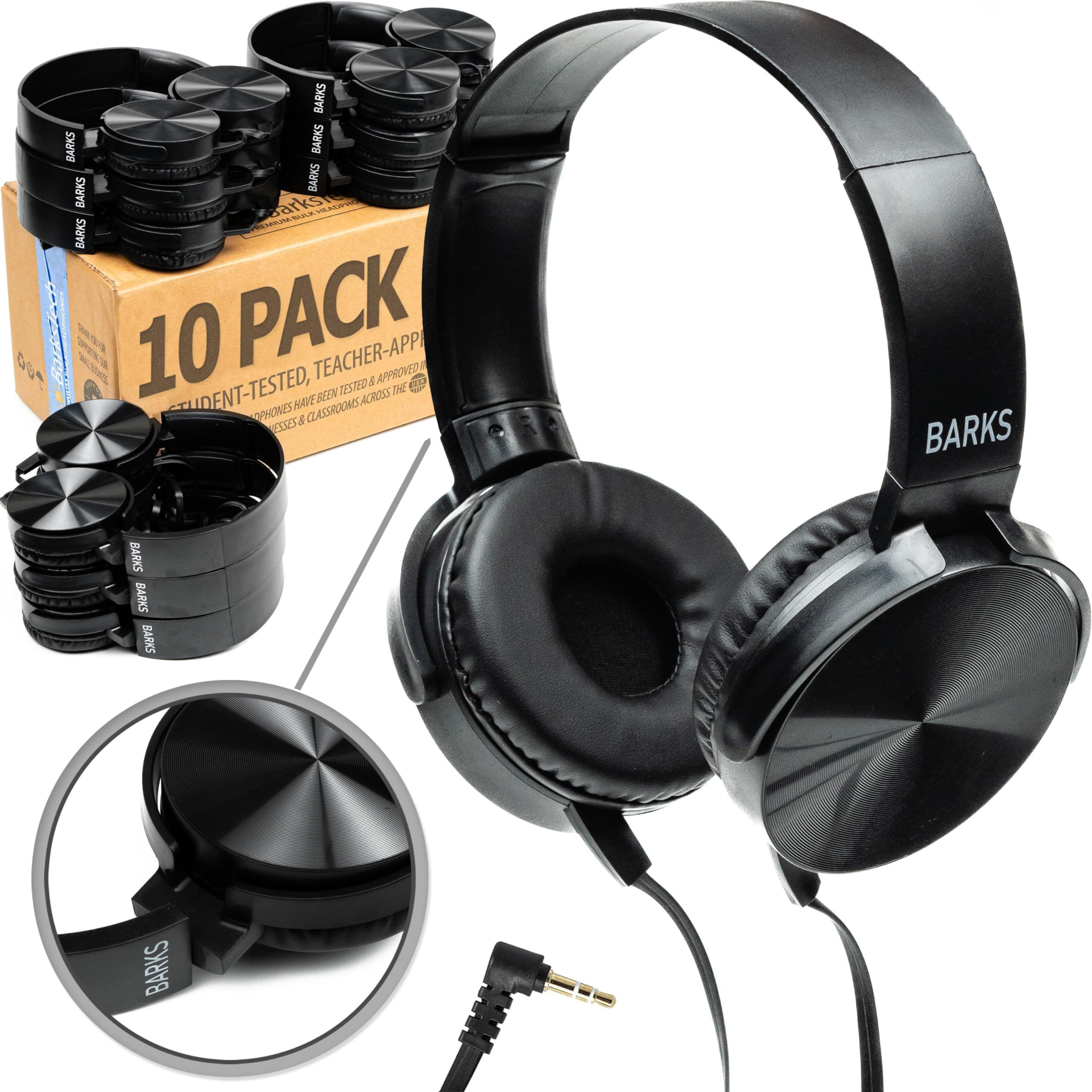 Barks Classroom Headphones (10 Pack): On-Ear Premium Student Bulk Headphones: Perfect for Kids, Grades K-12, Schools & for Class Sets (Great Value, Durable, Noise Reducing, Comfortable, Easy-to-Clean)