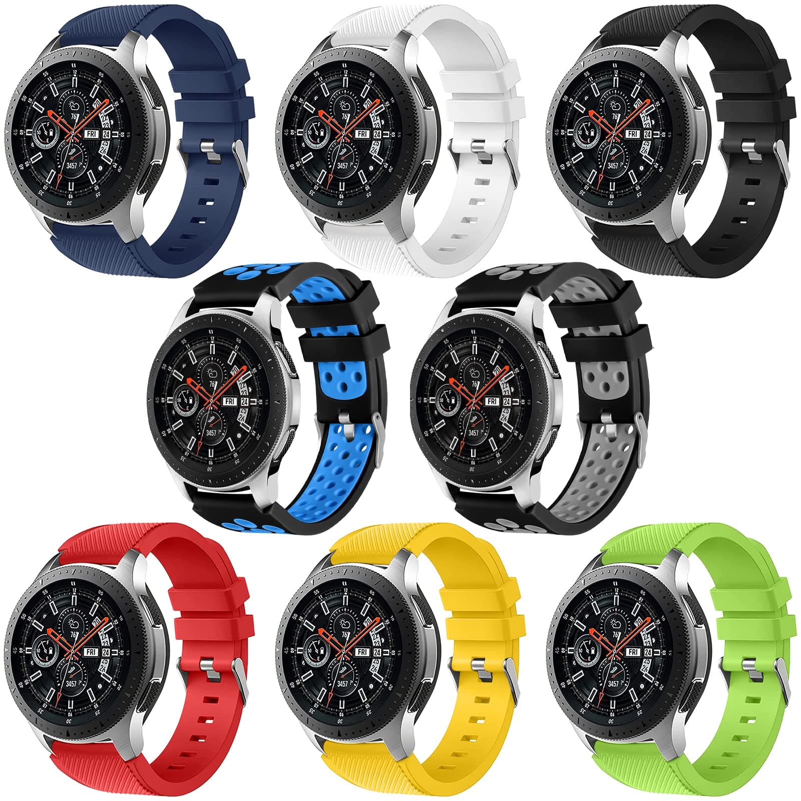 Compatible for Samsung Galaxy Watch 3 45mm Band - Gear S3 Frontier & Classic Bands/Galaxy Watch 46mm bands, 22mm Soft Silicone Replacement Breathable Sport Bands Straps for Men and Women 8 Pack