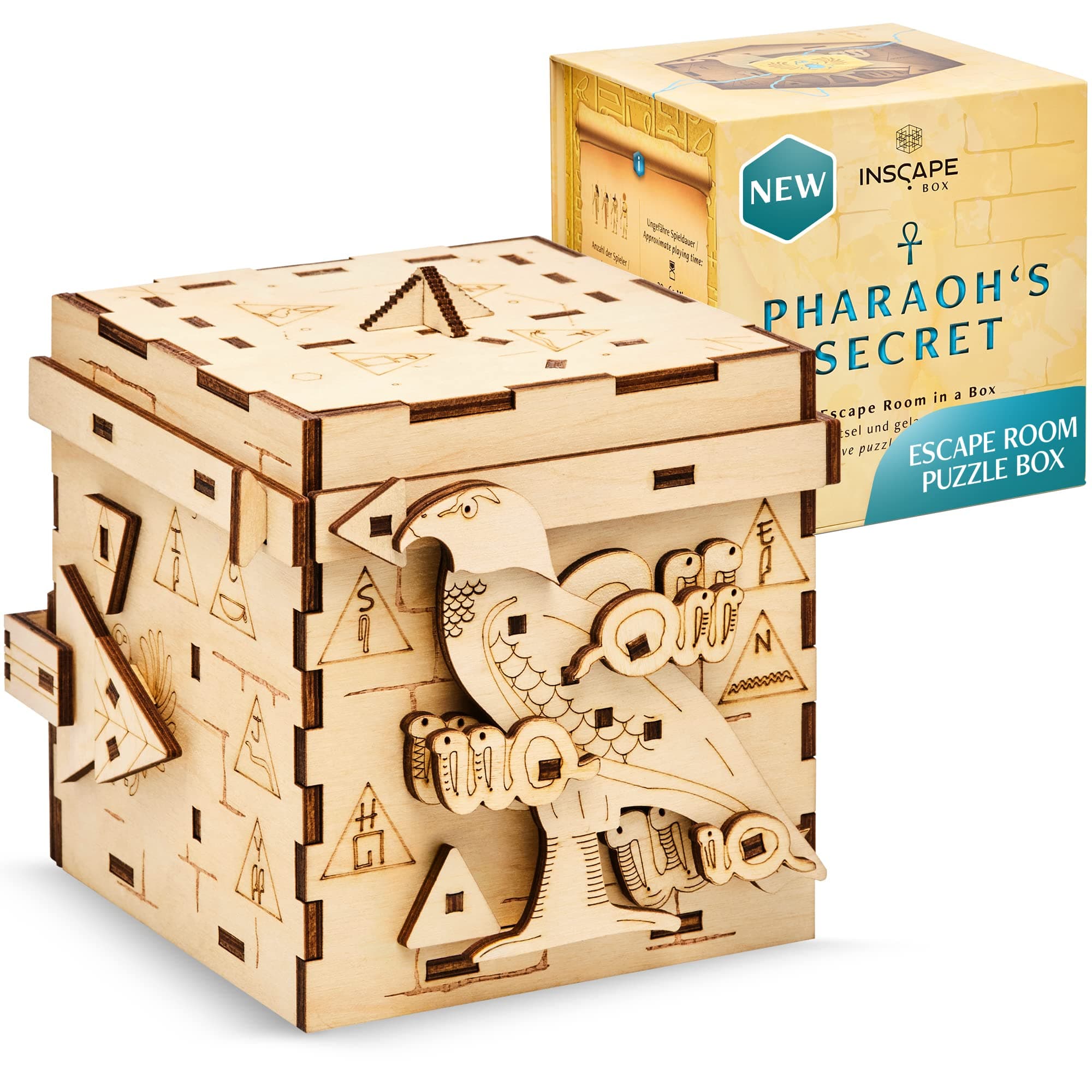 Pharaoh’s Secret Puzzle Box - Escape Room in A Box for Adults - 148 Pieces - Birch Wood - Egyptian Style - 1 Set - 1 Item - 1 Count - Ages 14+