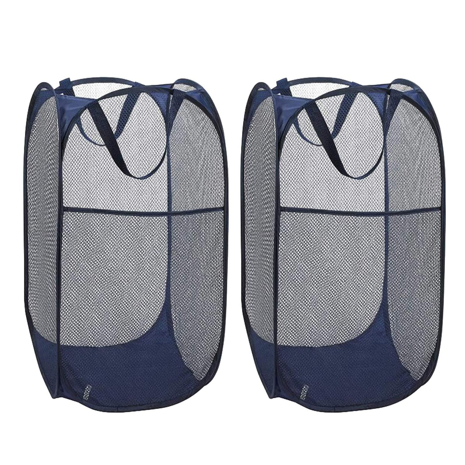 VIPITHLaundry Hamper, Large 60 Liters Pop-Up Laundry Hamper, Foldable Mesh Hamper with Carry Handles for Clothes and Toys Storage (Blue), Pack of 2