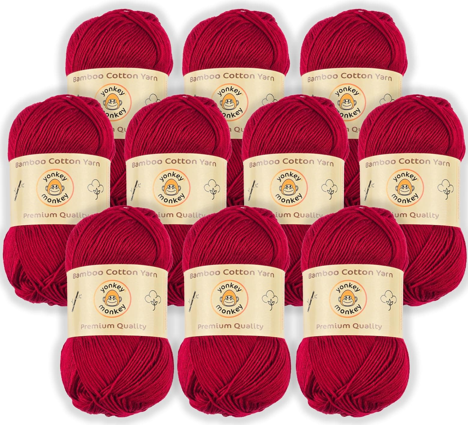 10-Pack of Yonkey Monkey 500 Grams Yarn - 70% Rayon derived from Bamboo, 30% Cotton - Imported - Berry 9032