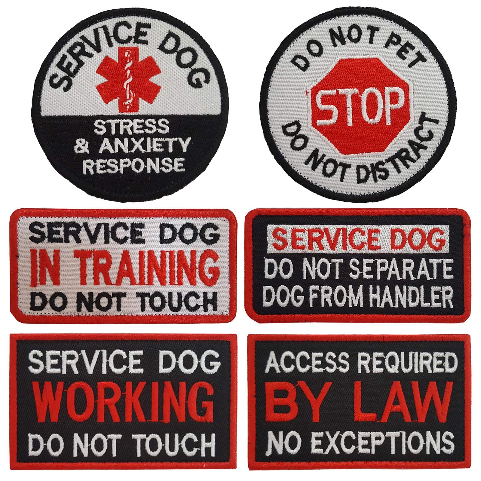 Lightbird 6 PCS Service Dog in Training/Working/Stress & Anxiety Response Embroidered Hook & Loop Morale Patches