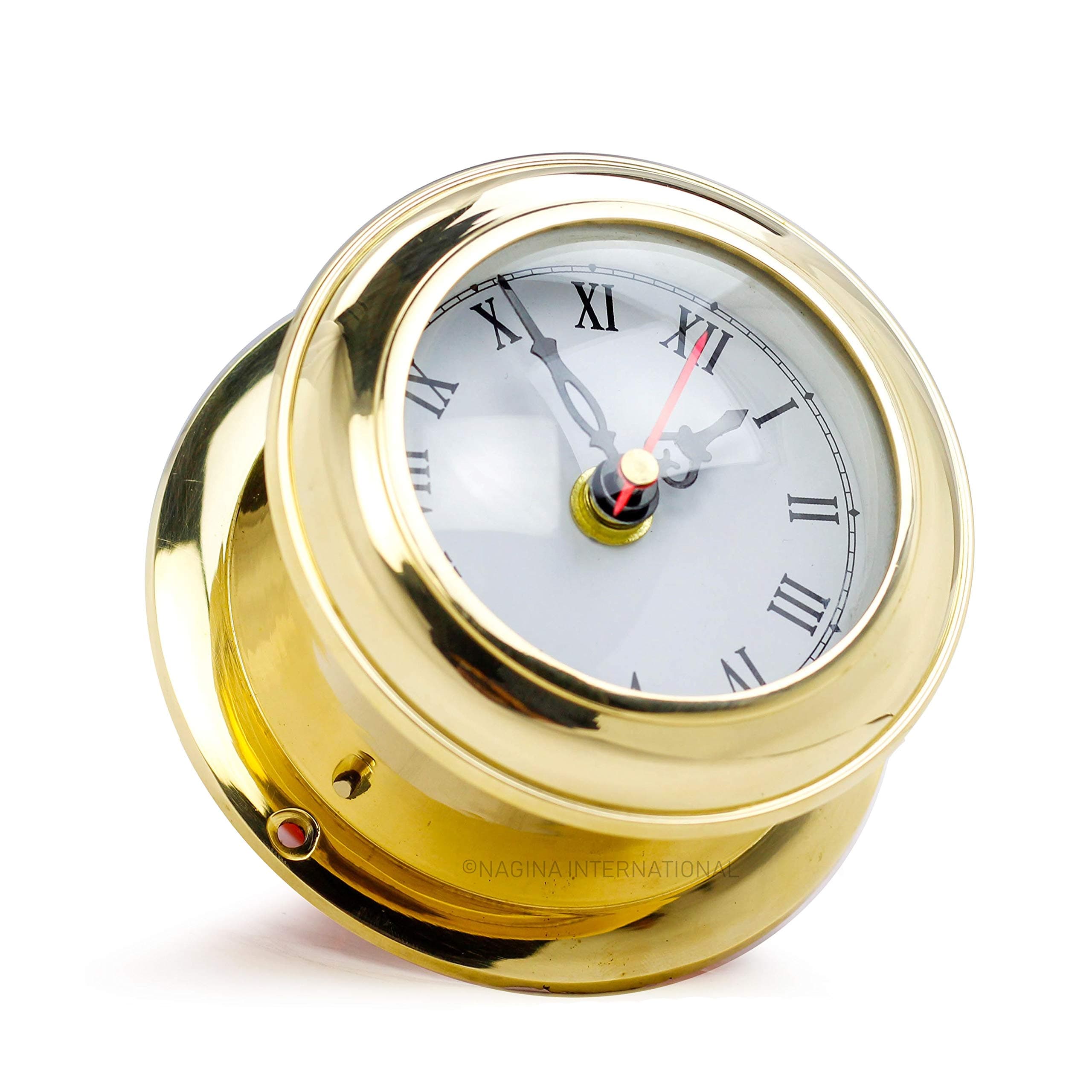 Nagina International TreasureGurus Solid Brass Ships Clock Maritime Gimbals Ship's Timekeeper