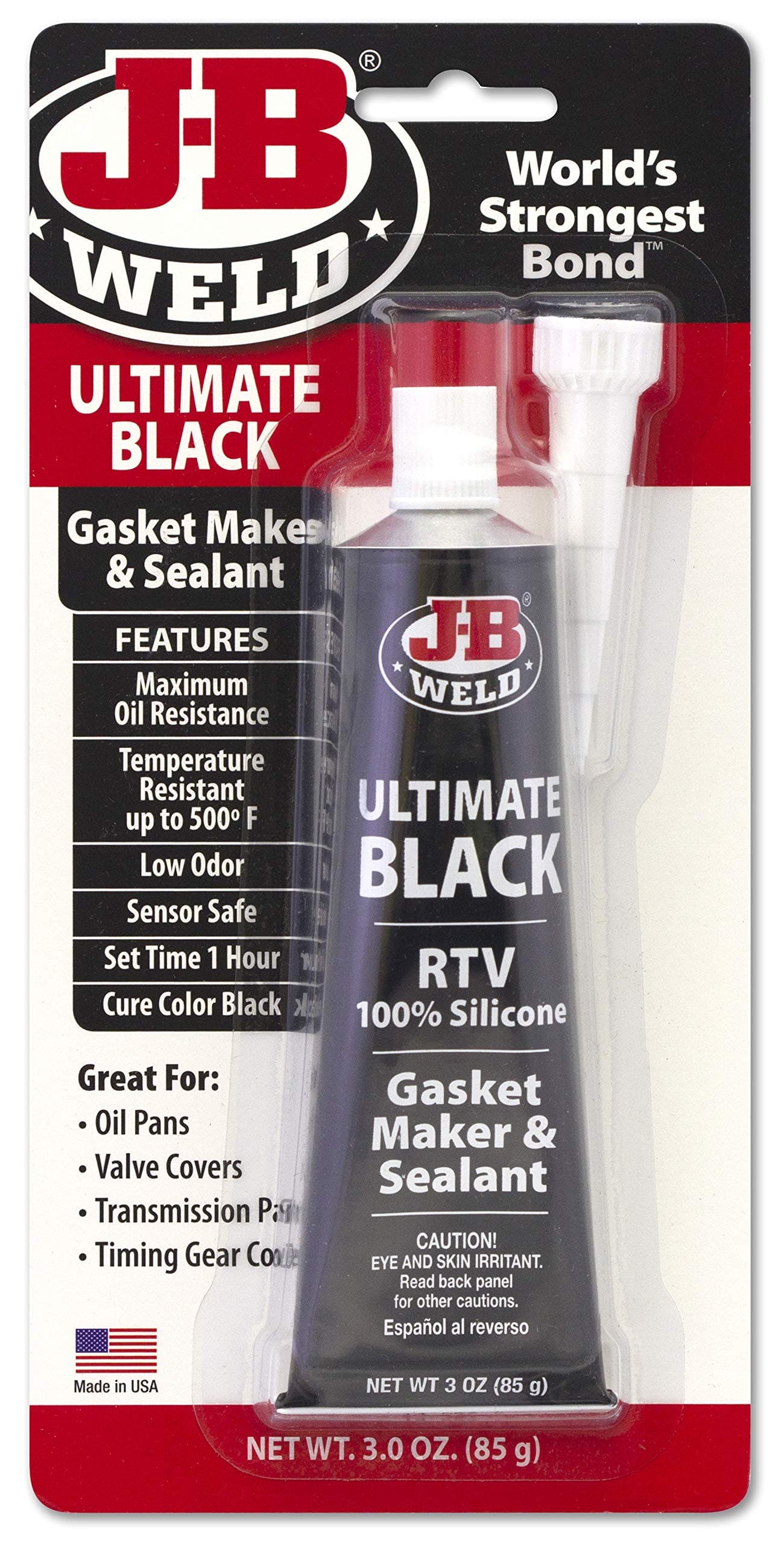 J-B Weld 32329 Ultimate Black RTV Silicone Gasket Maker and Sealant - 3 oz. - Black