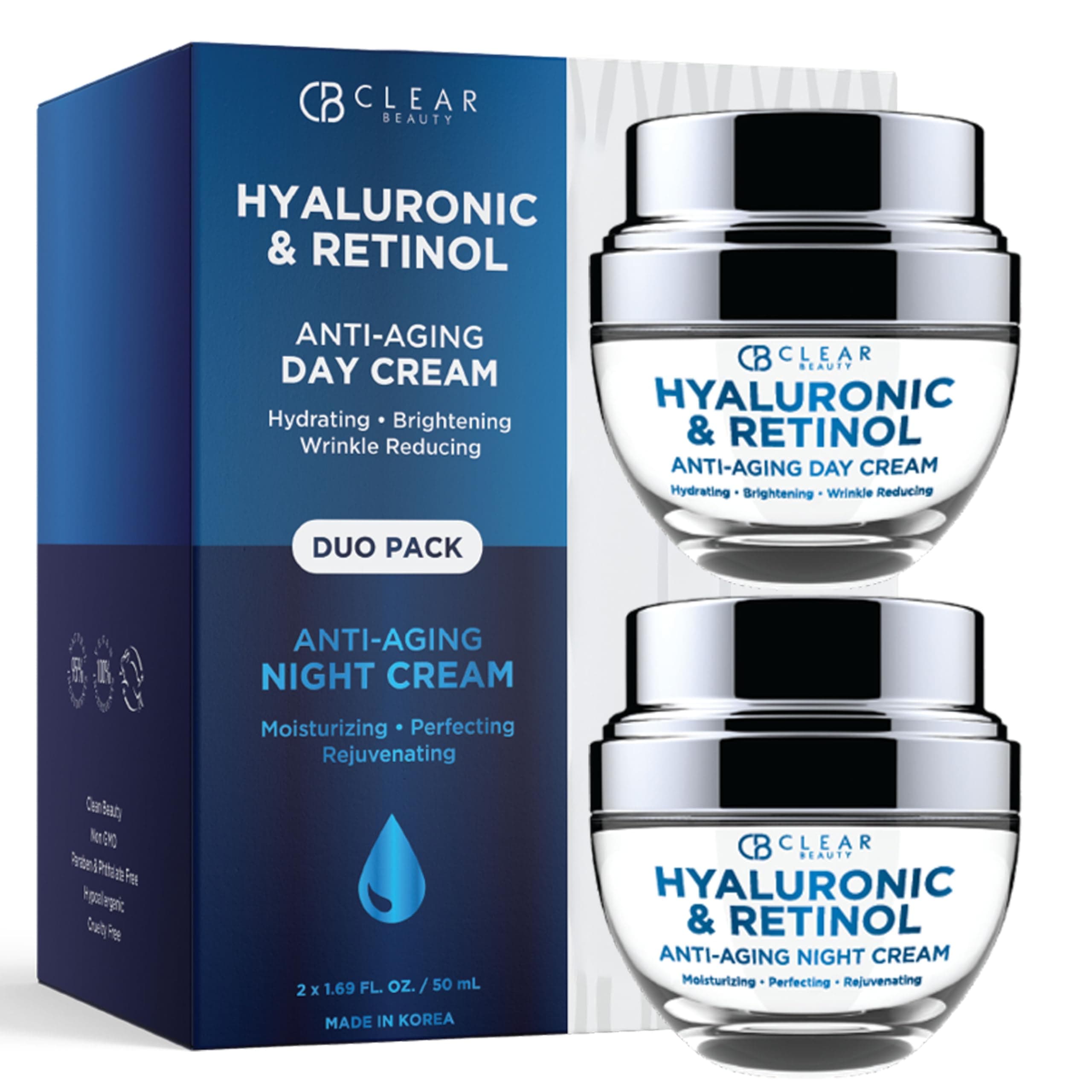 Hyaluronic & Retinol Day/Night Moisturizer Anti-Aging Cream-Duo Set Value Pack,1 item