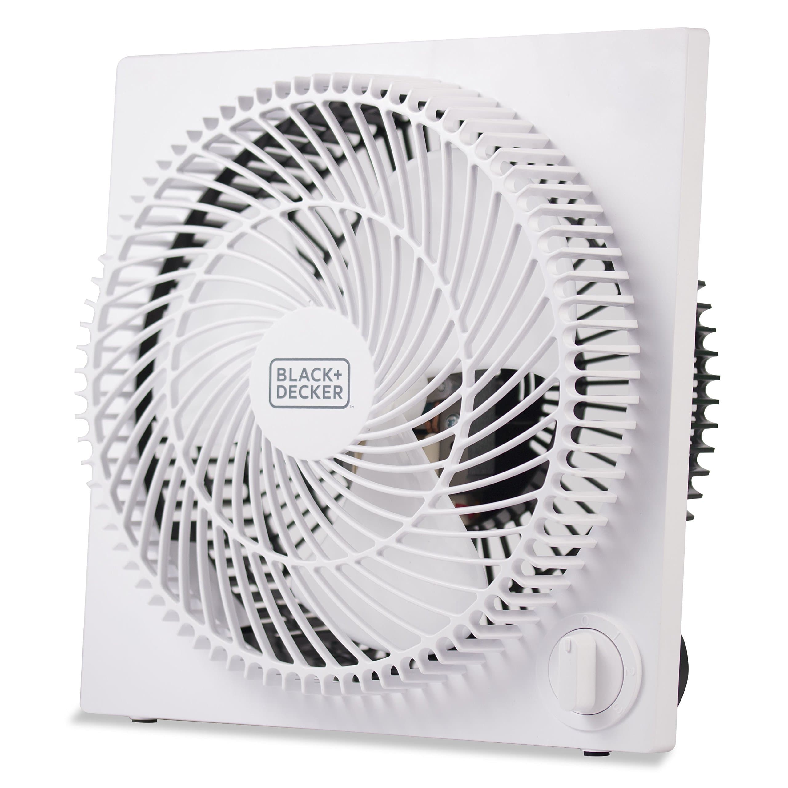 9-Inch Frameless Box Fan, Freestanding Desk Fan with 3-Speed Settings, Portable Fan for Home Office or Garage, BFB09W, White