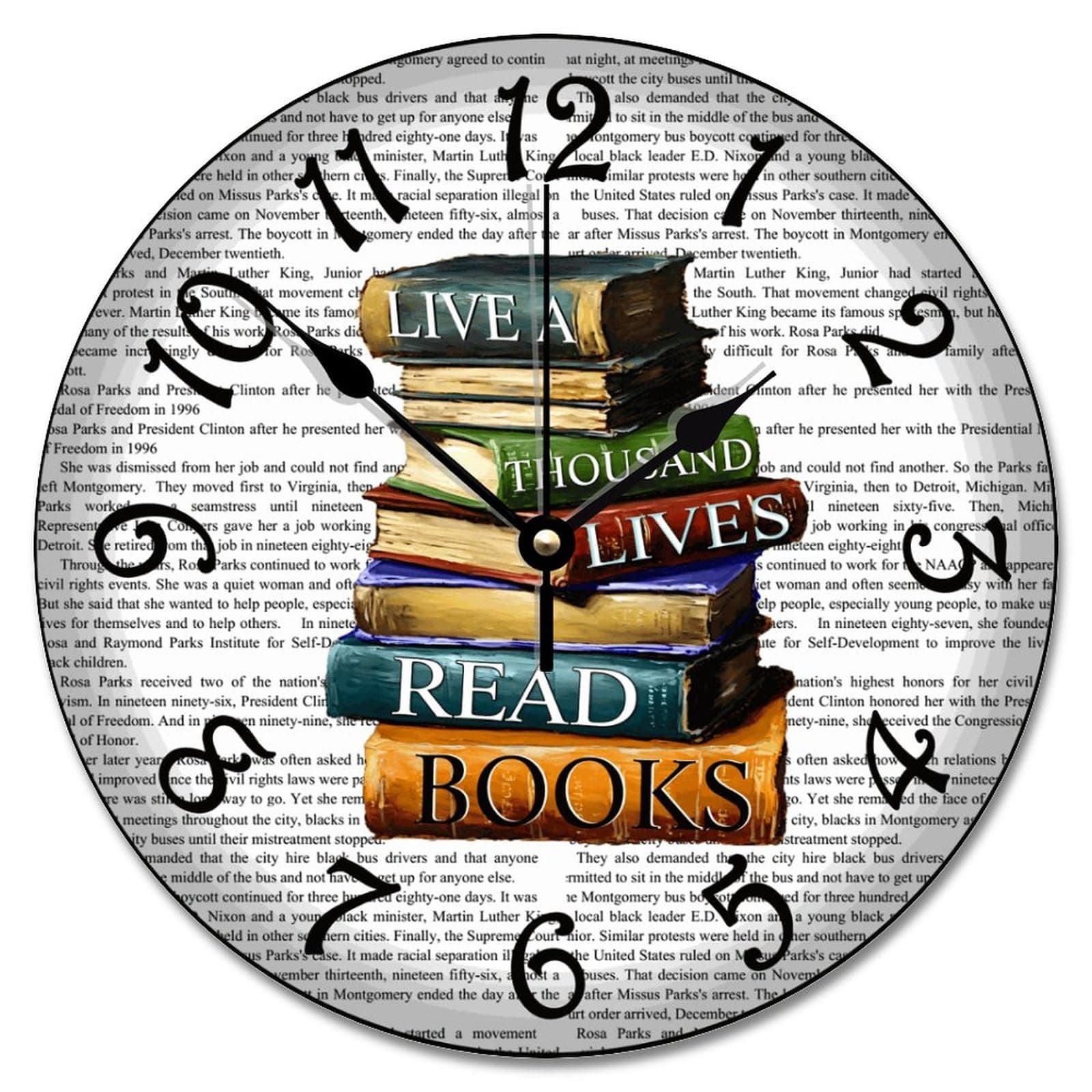 ArogGeld Lived A Thousand Lives Read Books Wall Clock 10 Inch Doffed Library Battery Operated Non-Ticking Vintage Farmhouse Wood Large for Living Room Kitchen Bedroom Decor, Multicolor, qx55h7xbslqq
