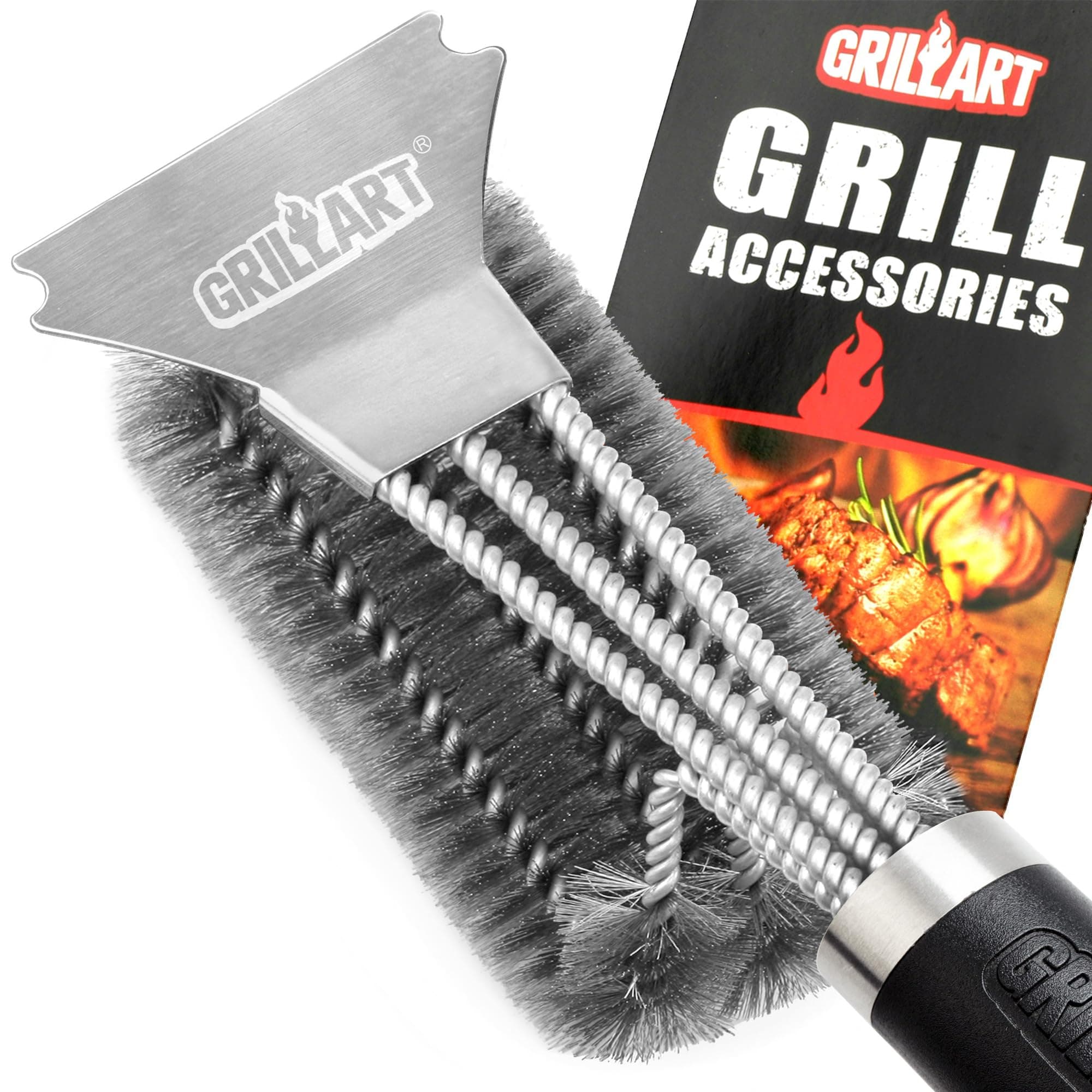 GRILLART Grill Brush and Scraper BBQ Brush for Grill, Safe 18" Stainless Steel Woven Wire 3 in 1 Bristles Grill Cleaning Brush, BR-4516