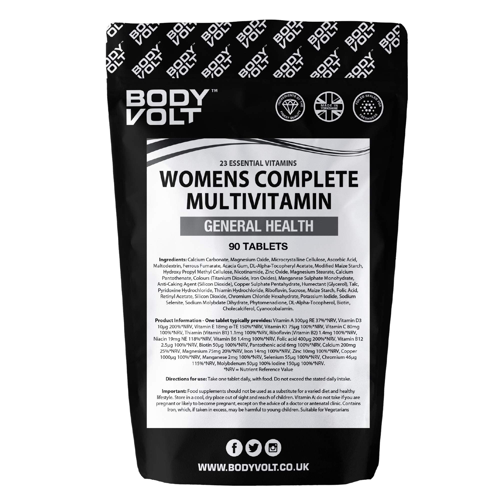 Body Volt Women's Multivitamin 90 Tablets | Contains Vitamin C D3 A E with Zinc, Folic Acid, Calcium & Iron | One a Day 3 Months Supply (90)