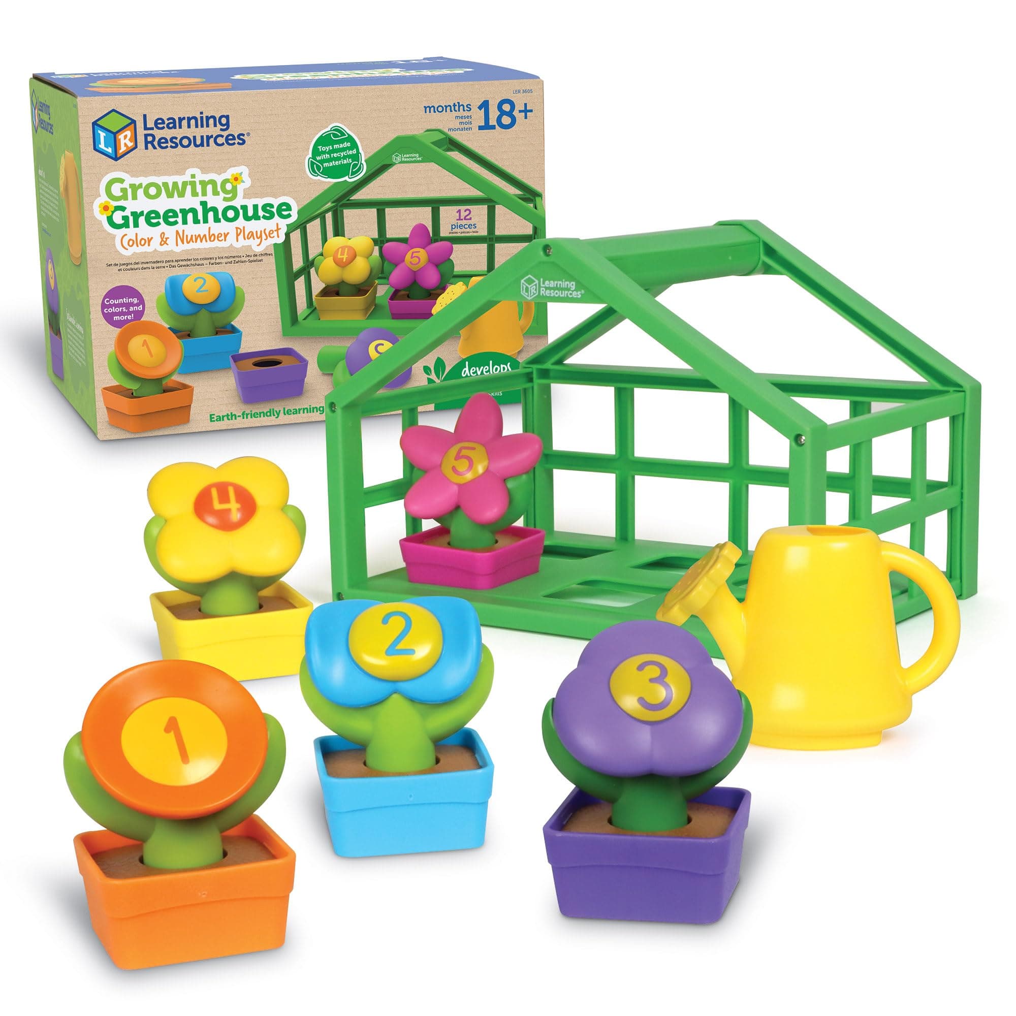 Learning Resources Growing Greenhouse Color & Number Playset, 12 Pieces, Ages 18 Month+, Preschool Learning Activities, Toddler Learning Toys 2-4, Montessori Toys, Sustainable Toys