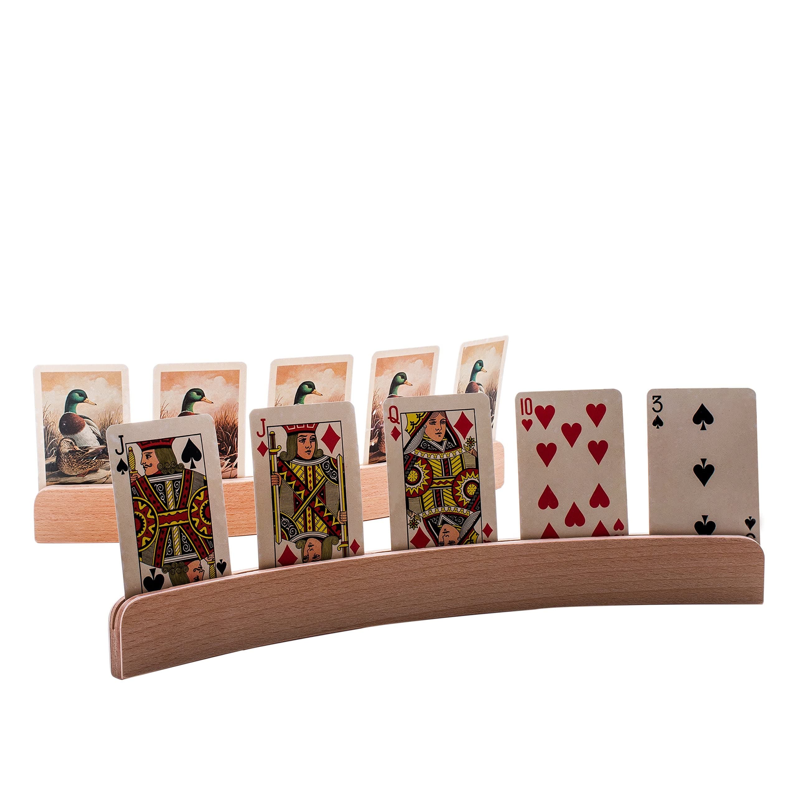 GrowUpSmartSet of 4 Wooden Playing Card Holders in Curved Design - 14" Size for Kids, Adults and Seniors Alike