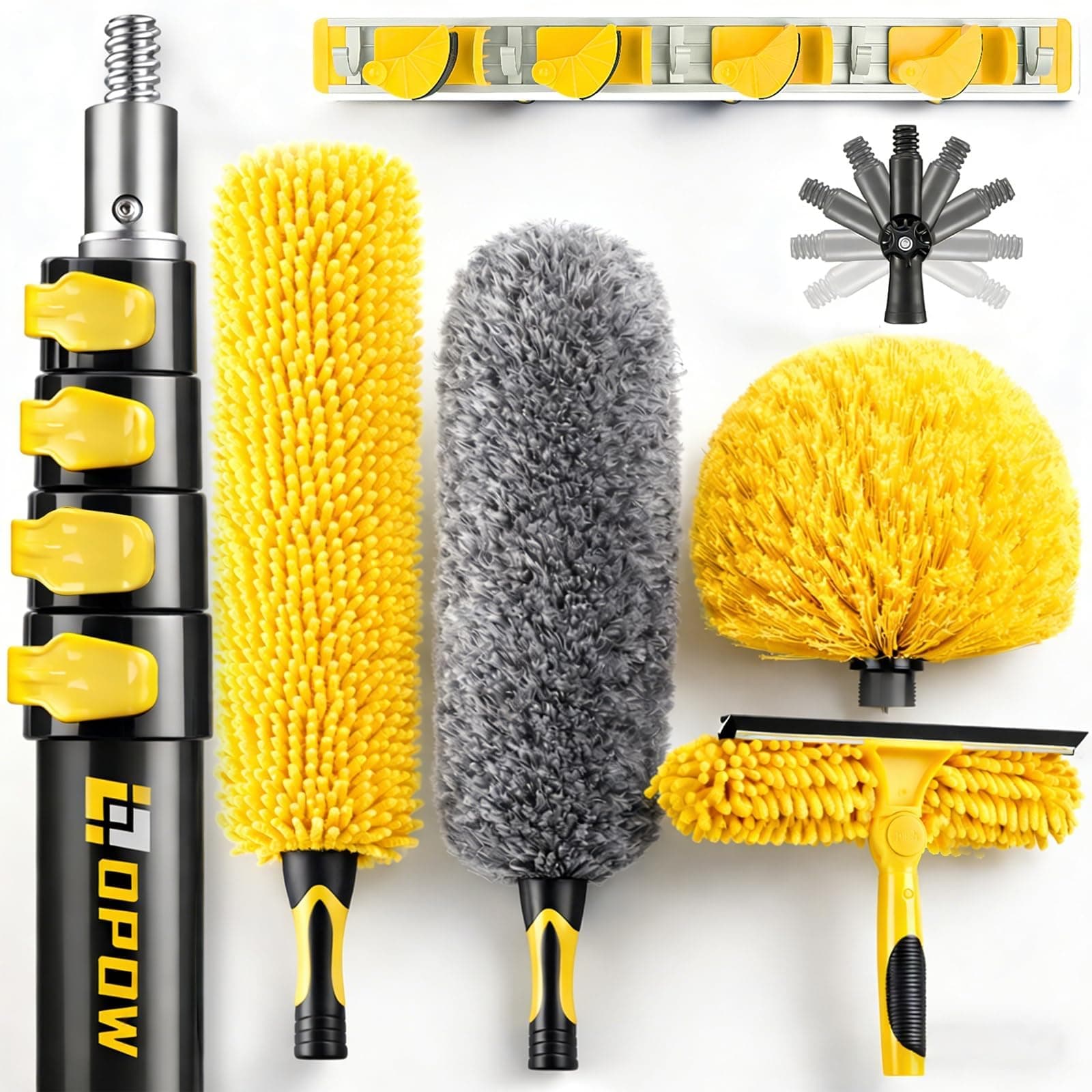 36 Foot High Ceiling Duster Kits with 7-30ft Heavy Duty Extension Pole, High Reach Duster for Cleaning,Microfiber Feather Duster,Cobweb Duster,Ceiling Fan Duster,Window Squeegee & Cleaner